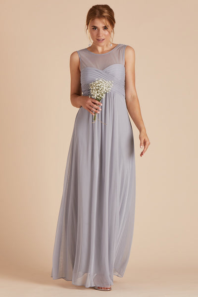 Ryan bridesmaid dress in silver chiffon by Birdy Grey, front view