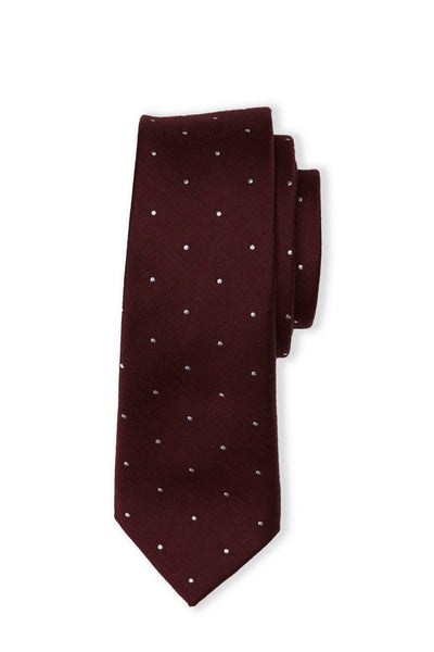 Simon Necktie in Cabernet Dot by Birdy Grey, front view