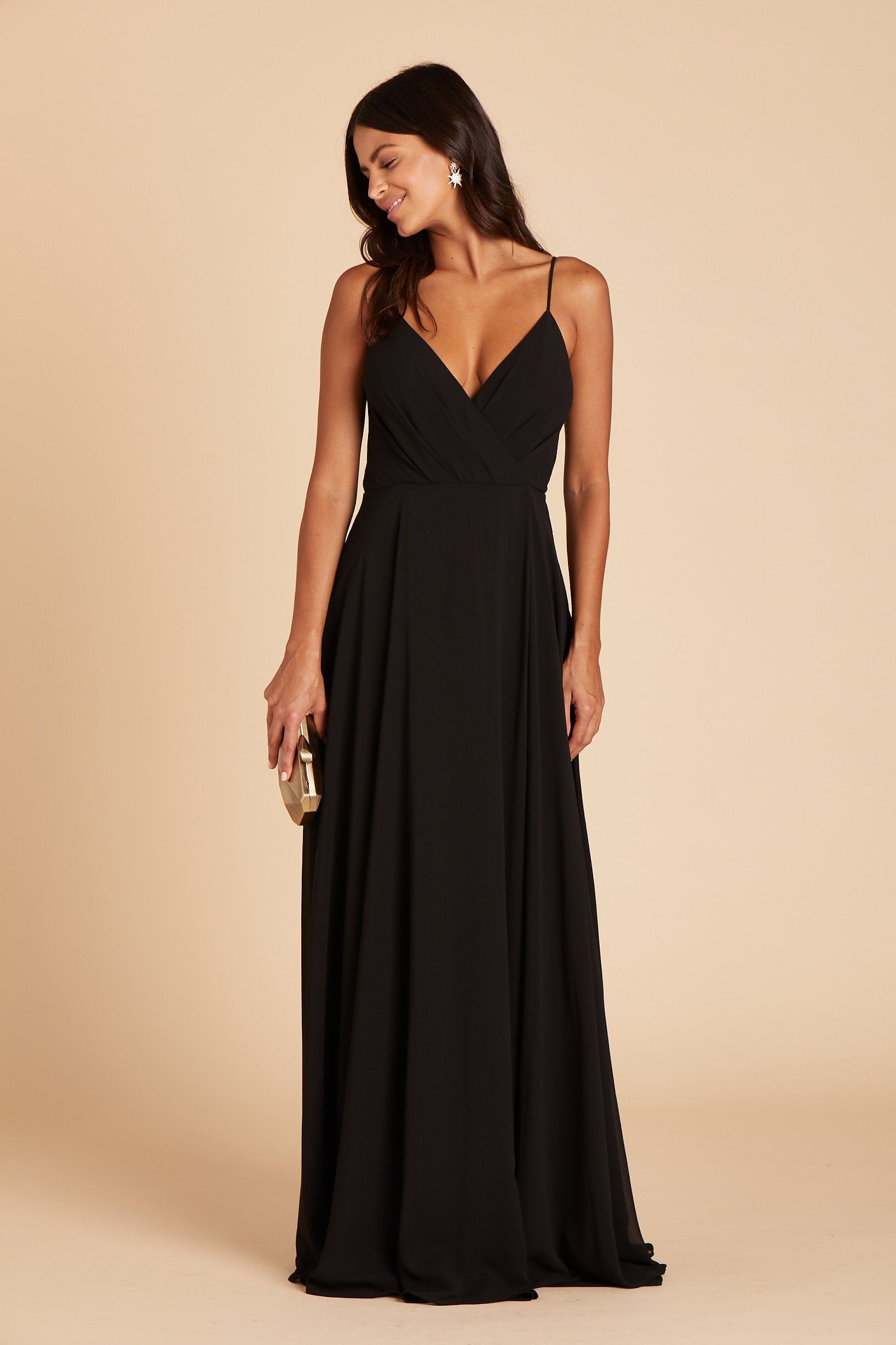 Kaia bridesmaids dress in black chiffon by Birdy Grey, front view