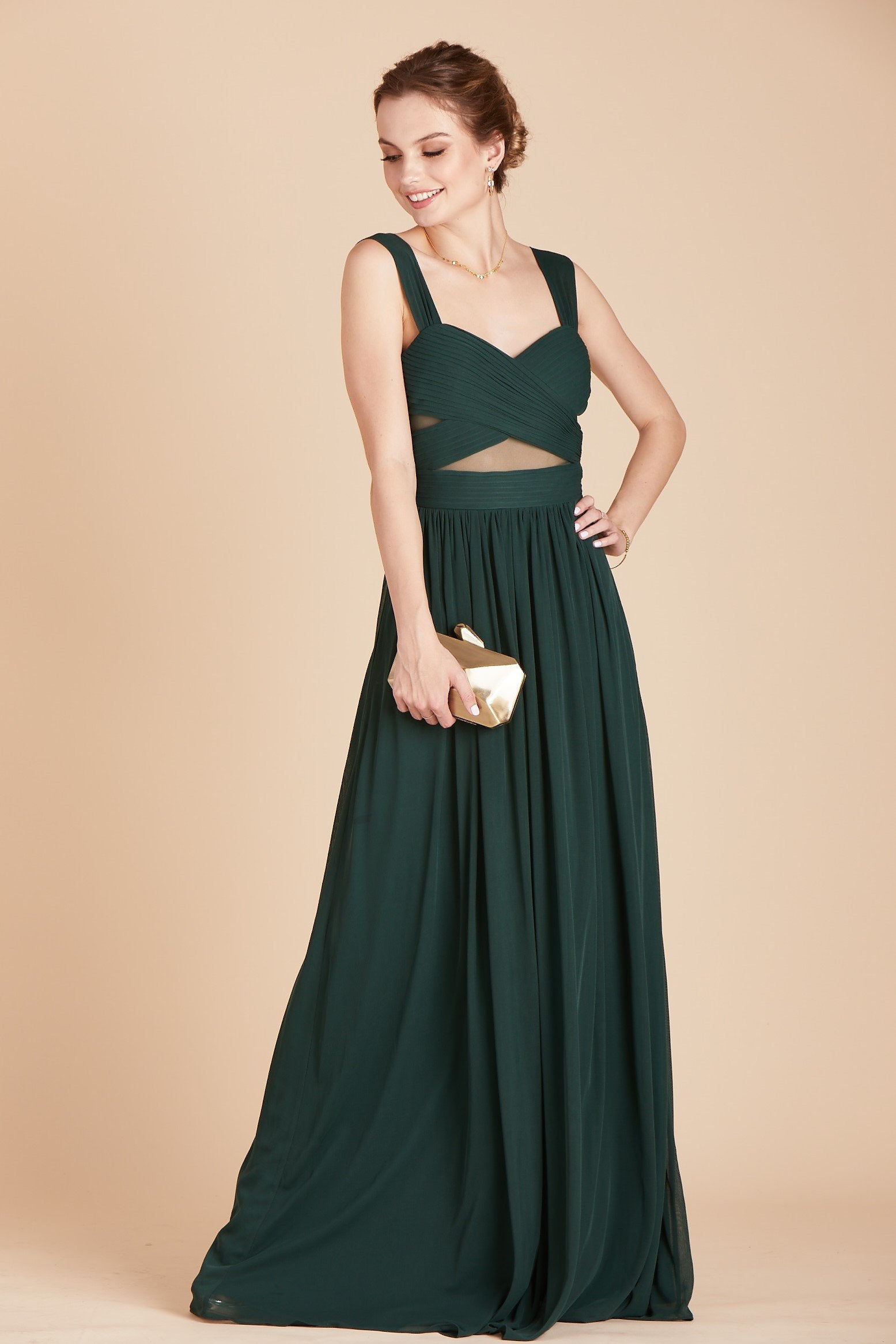 Elsye bridesmaid dress in emerald green chiffon by Birdy Grey, front view