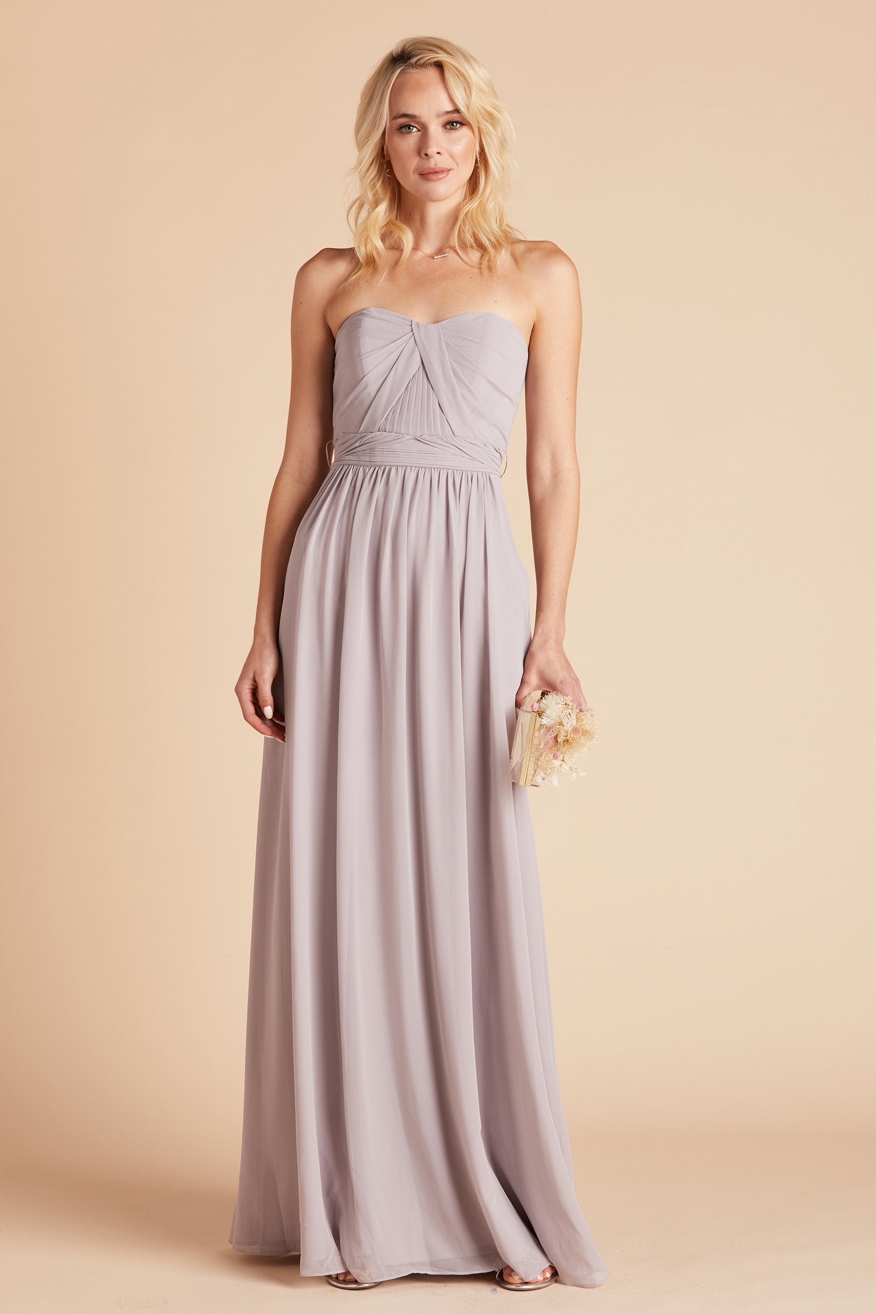 Grace convertible bridesmaid dress in lilac purple chiffon by Birdy Grey, front view