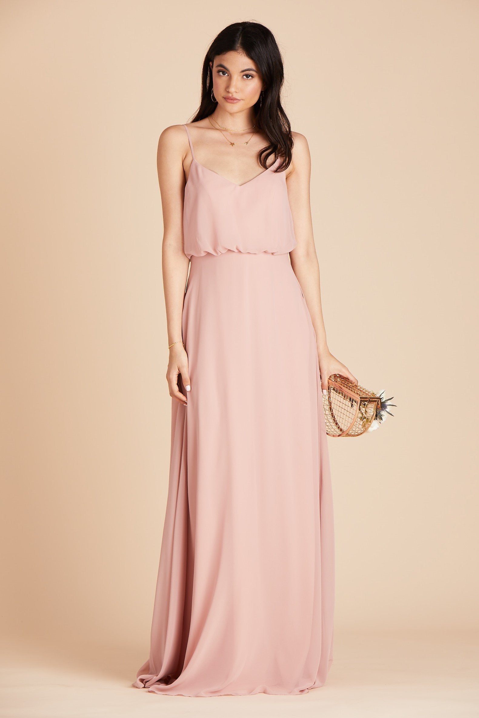 Gwennie bridesmaid dress in dusty rose chiffon by Birdy Grey, front view