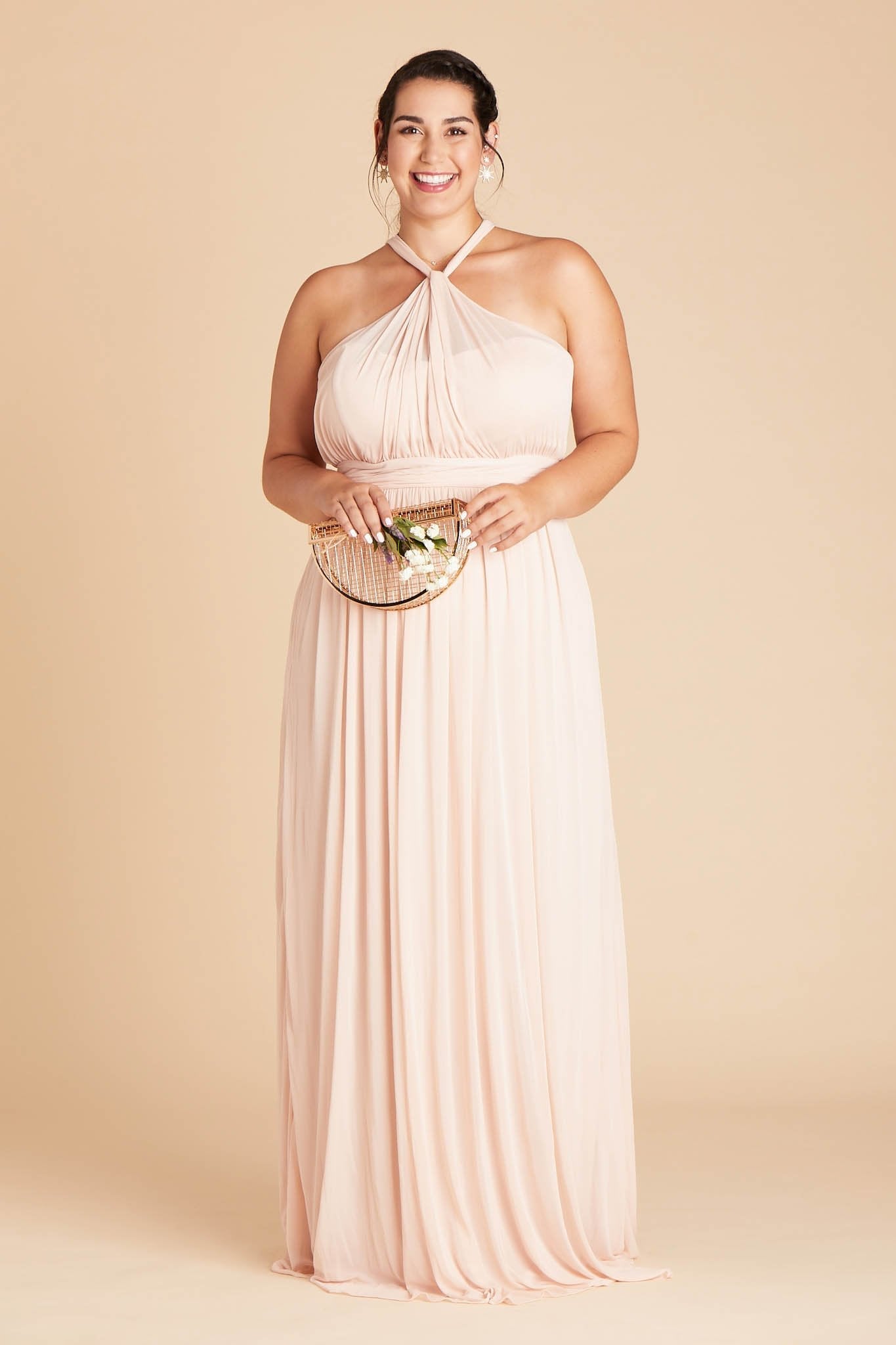 Kiko plus size bridesmaid dress in pale blush chiffon by Birdy Grey, front view