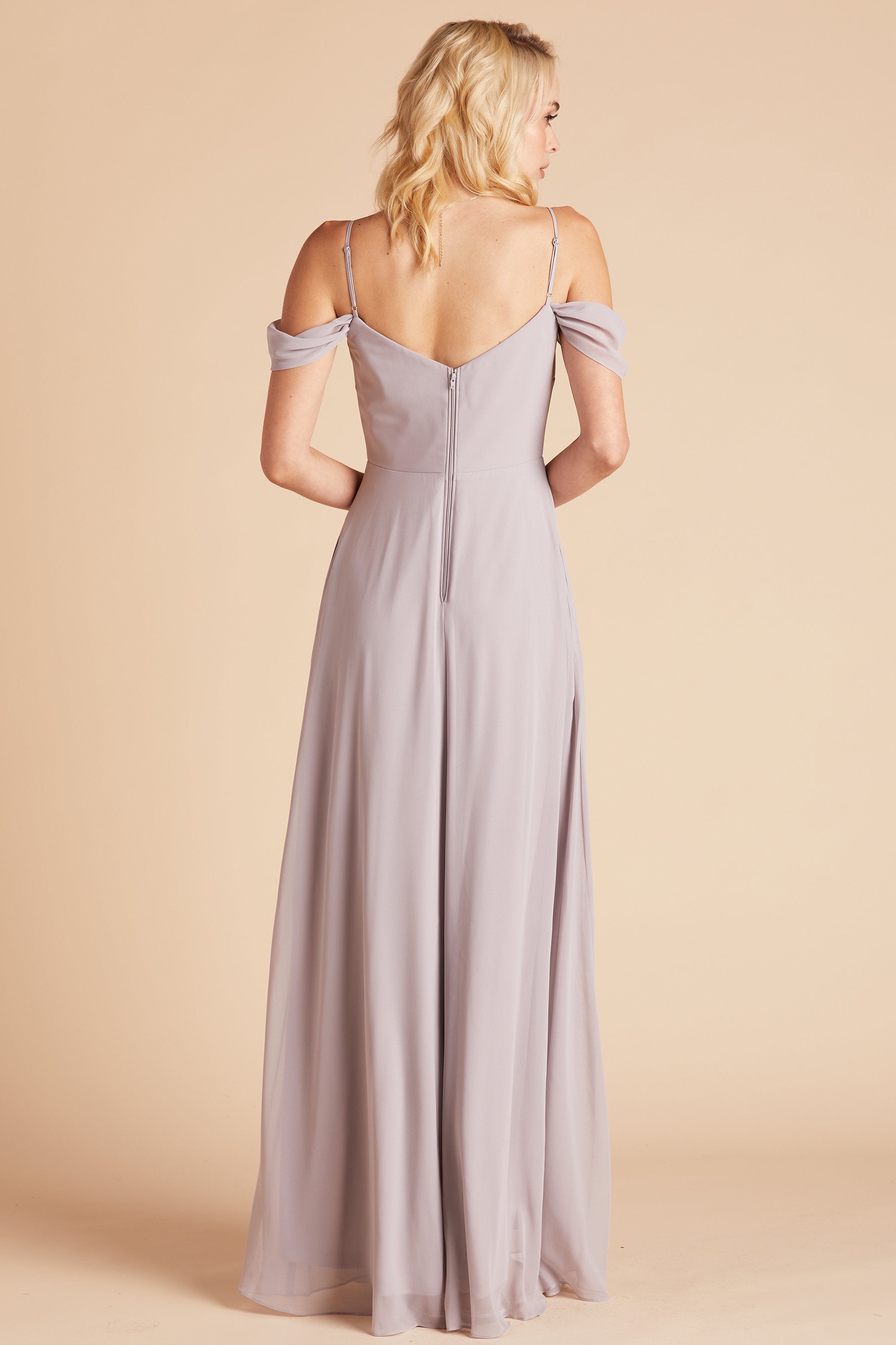 Devin convertible bridesmaids dress in lilac purple chiffon by Birdy Grey, back view