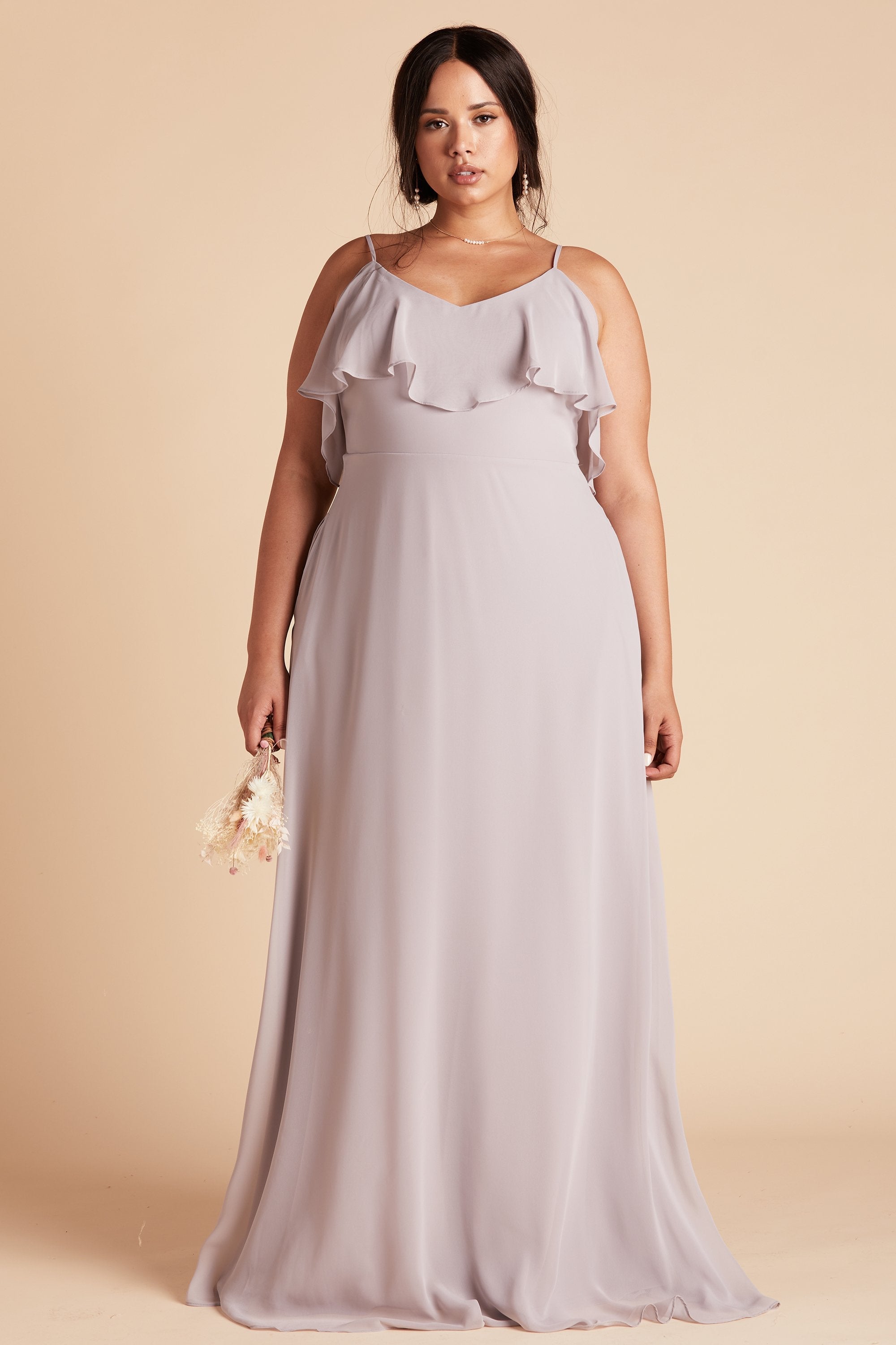 Jane convertible plus size bridesmaid dress in lilac purple chiffon by Birdy Grey, front view