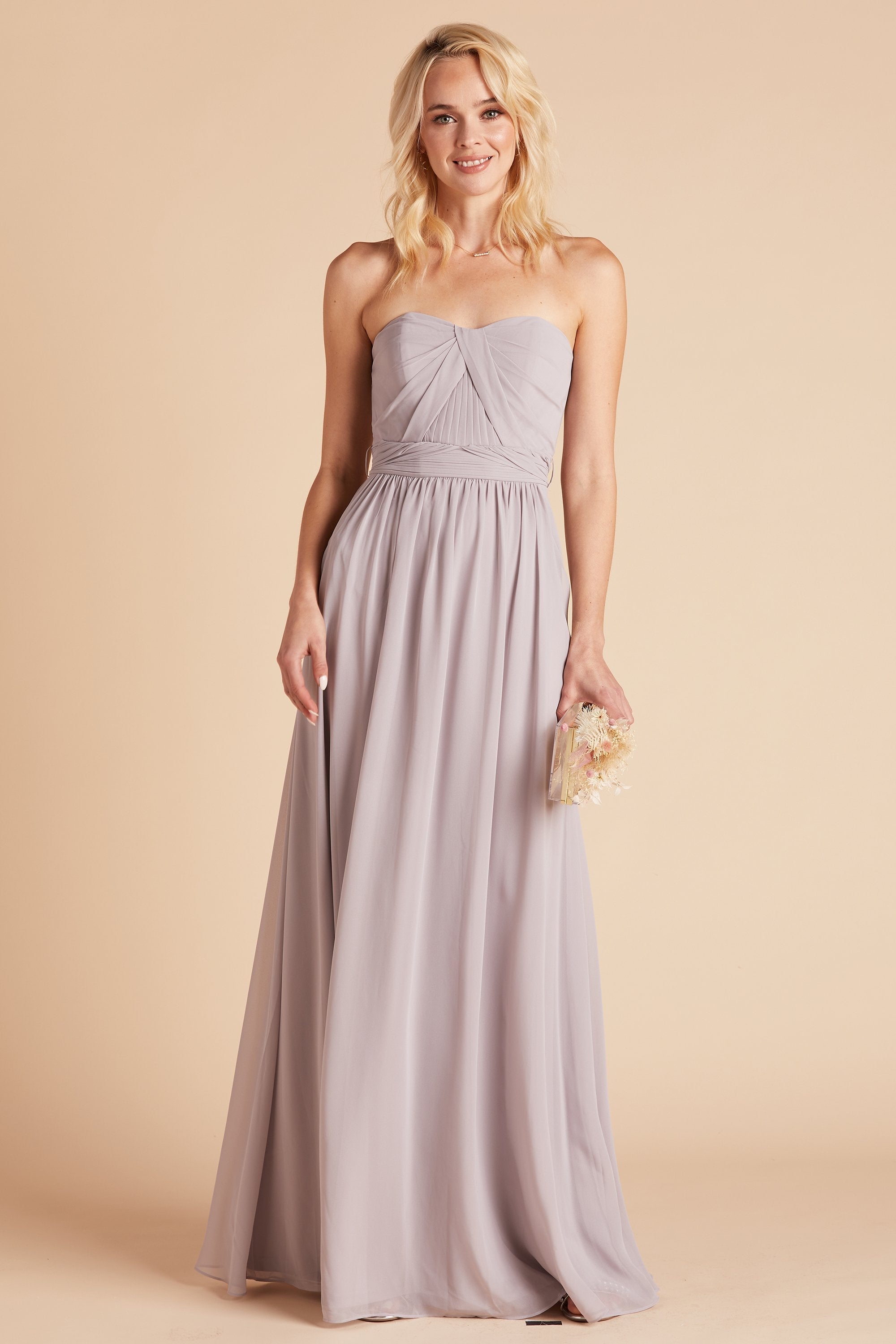 Grace convertible bridesmaid dress in lilac purple chiffon by Birdy Grey, front view