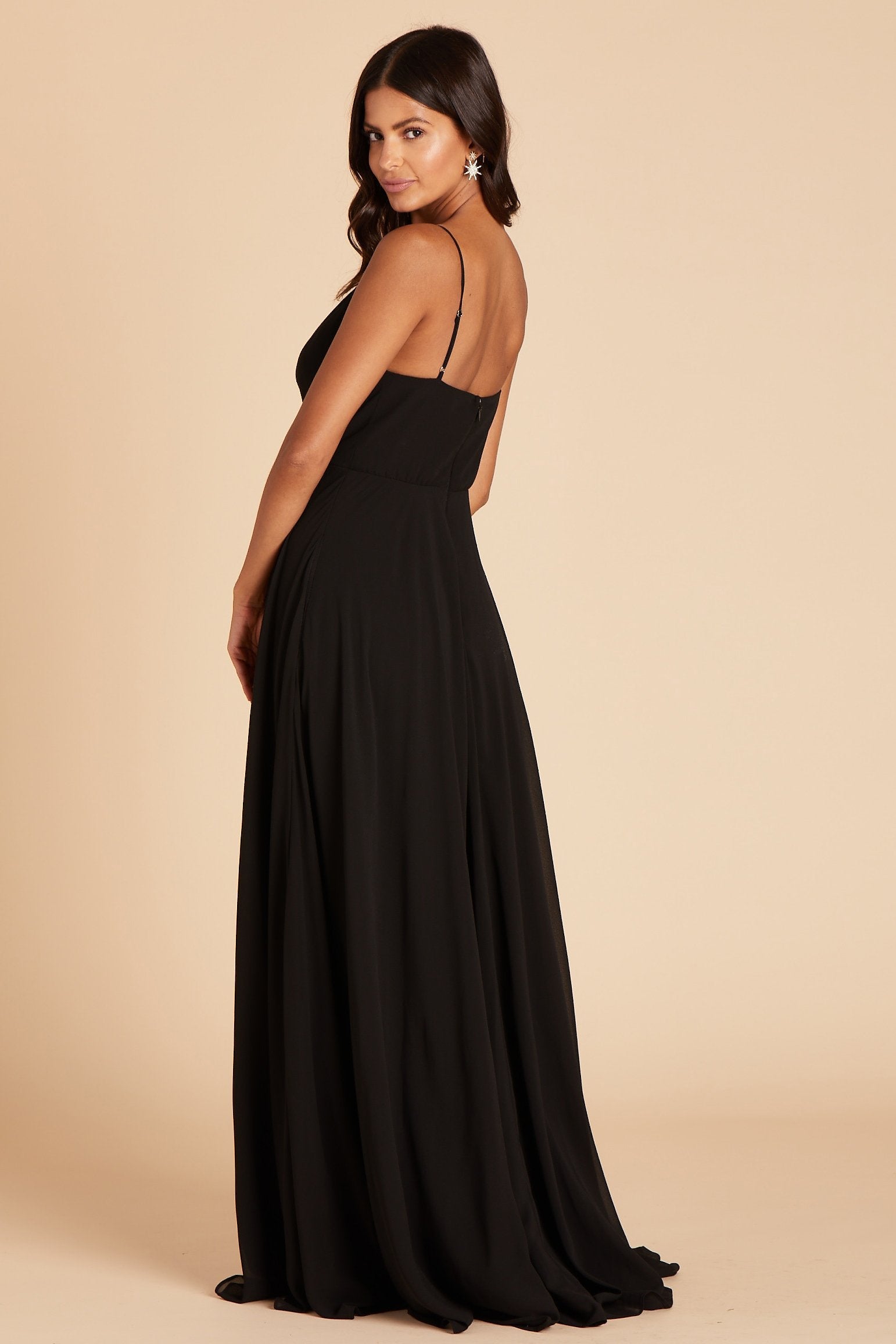 Kaia bridesmaids dress in black chiffon by Birdy Grey, side view