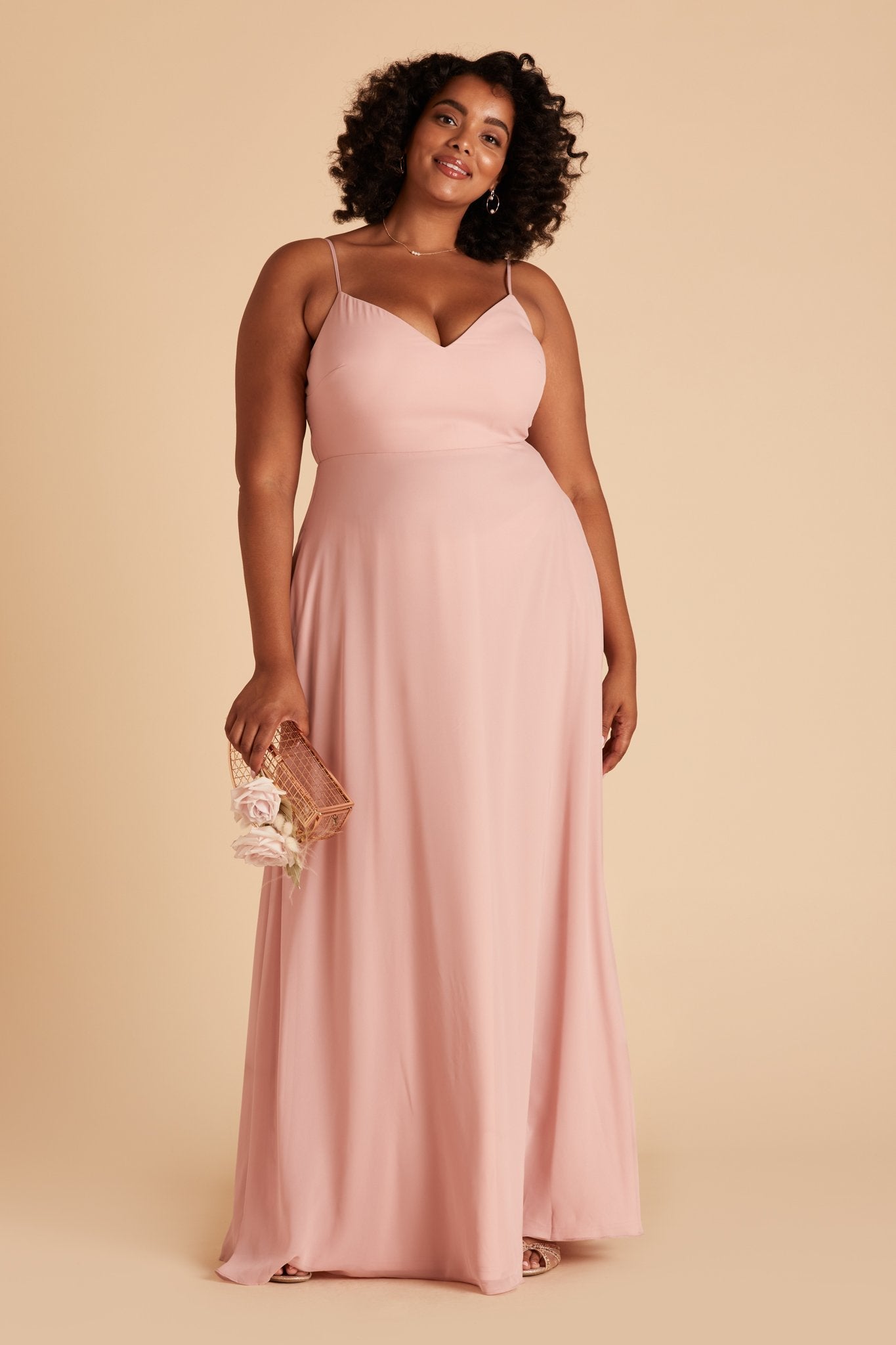 Devin convertible plus size bridesmaids dress in dusty rose chiffon by Birdy Grey, front view