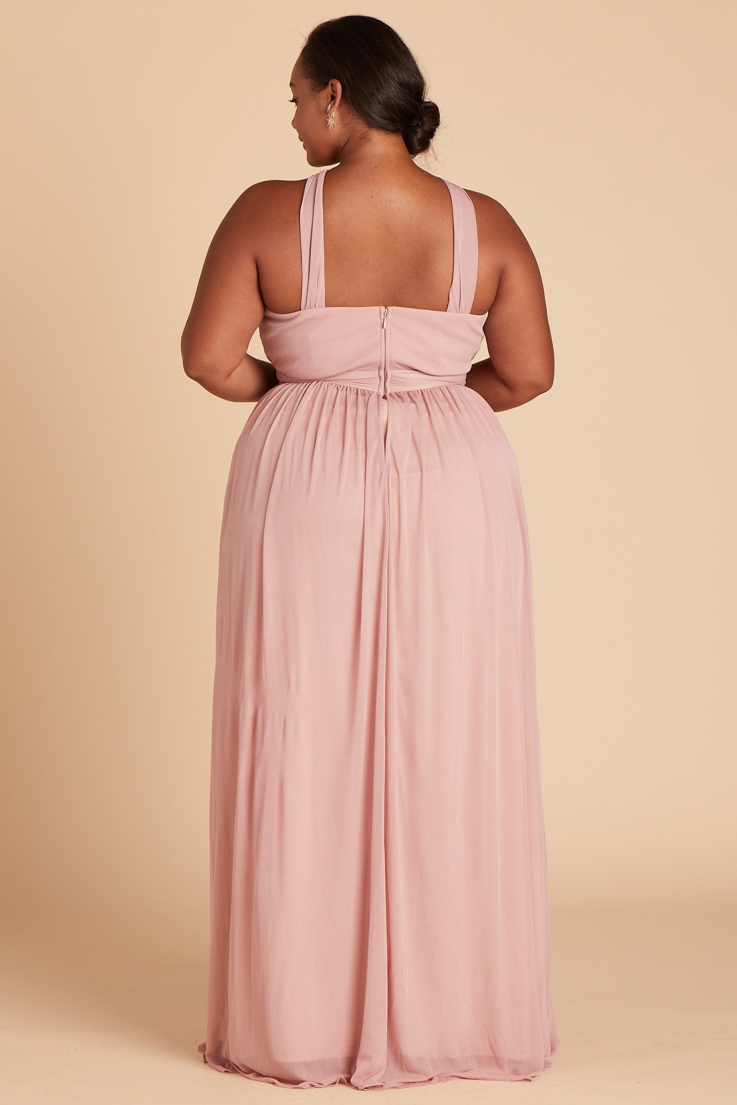 Kiko plus size bridesmaid dress in dusty rose chiffon by Birdy Grey, back view