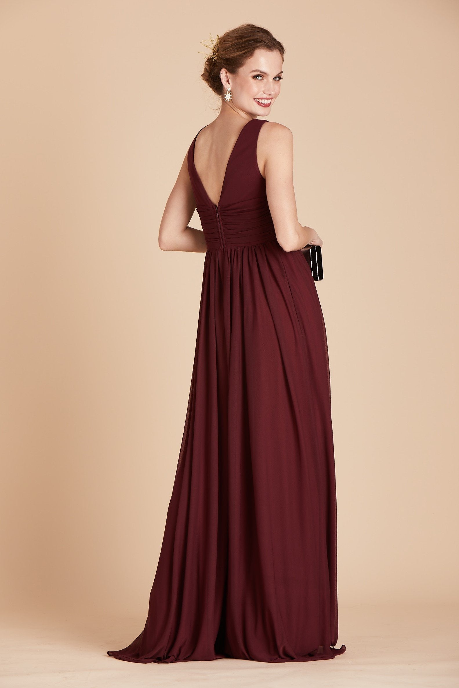 Lianna bridesmaid dress in cabernet burgundy chiffon by Birdy Grey, back view