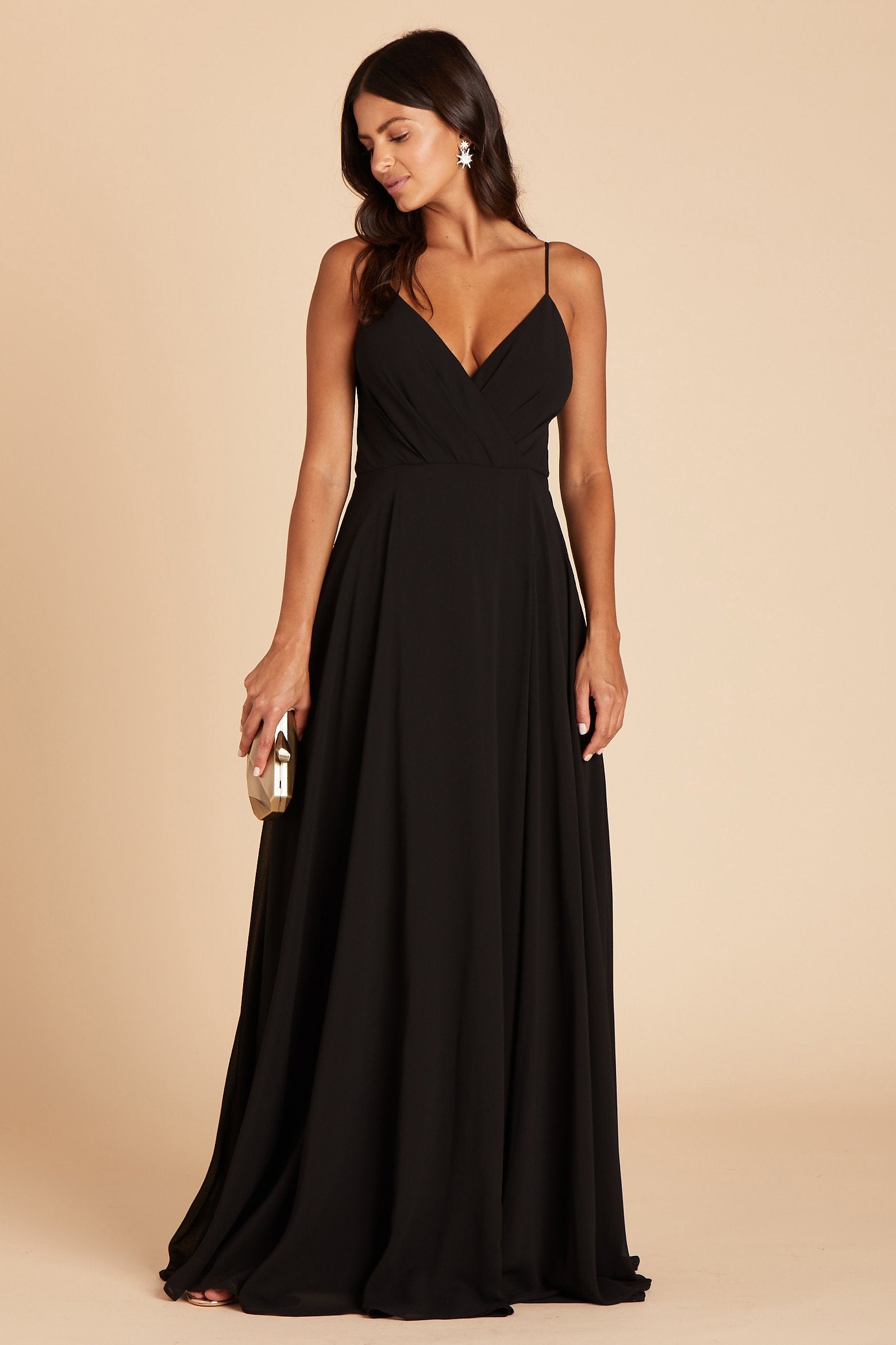 Kaia bridesmaids dress in black chiffon by Birdy Grey, front view