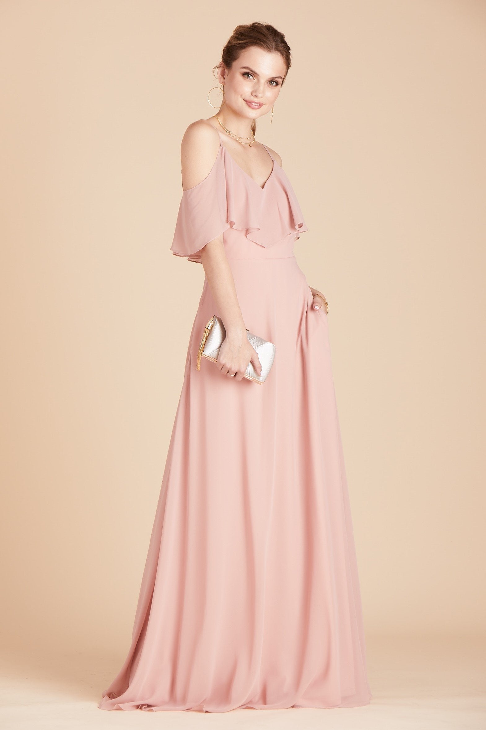 Jane convertible bridesmaid dress in dusty rose chiffon by Birdy Grey, front view