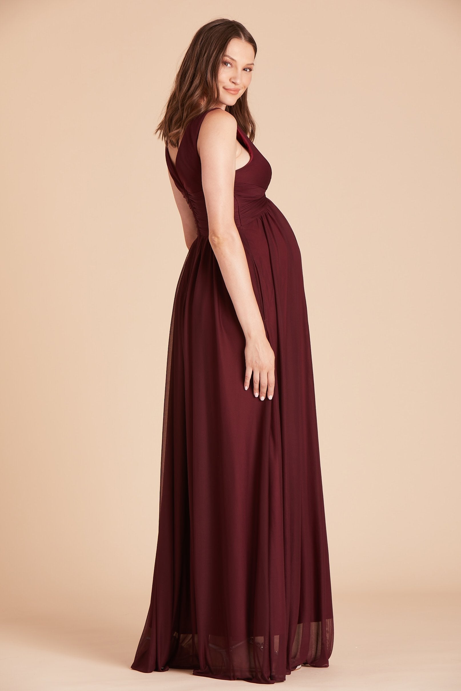 Lianna bridesmaid dress in cabernet burgundy chiffon by Birdy Grey, side view