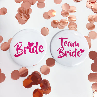 White Team Bride Pin Set bachelorette party swag by Birdy Grey