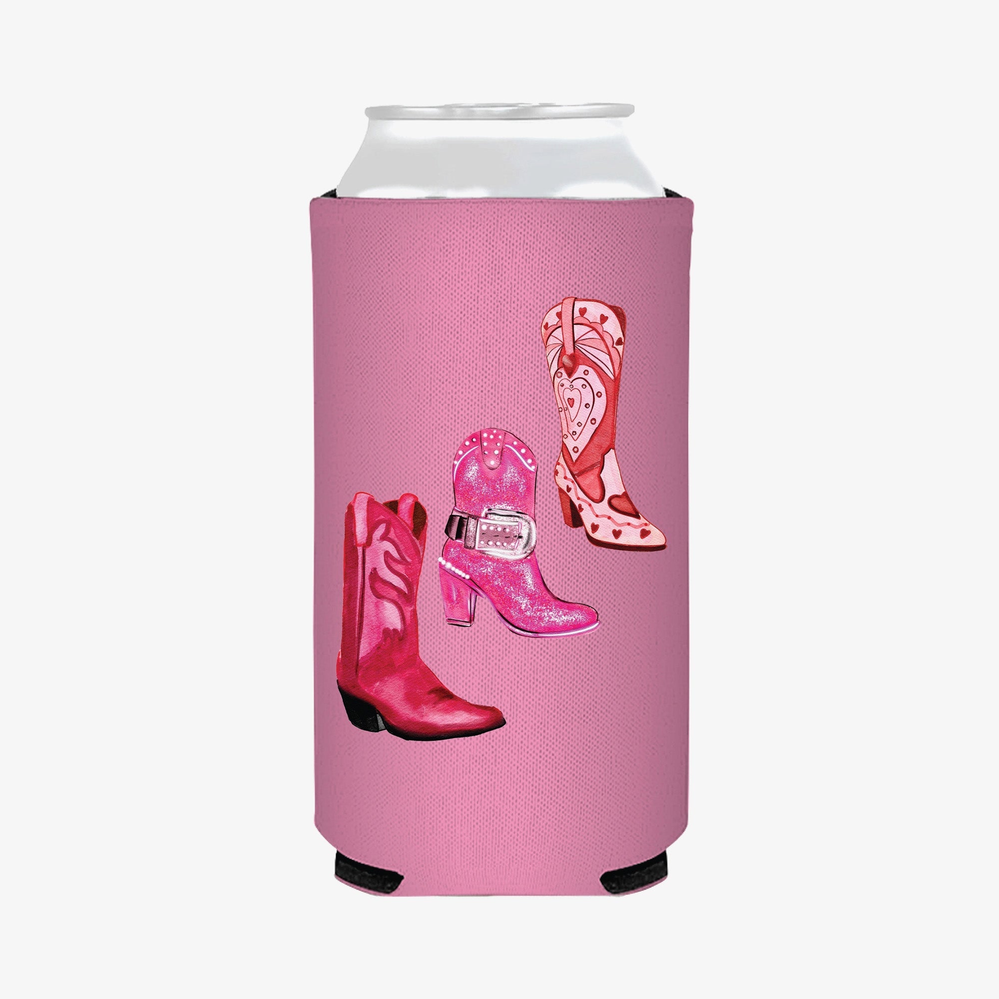 Watercolor Boots Bling Cowgirl Drink Koozie by Birdy Grey, front view