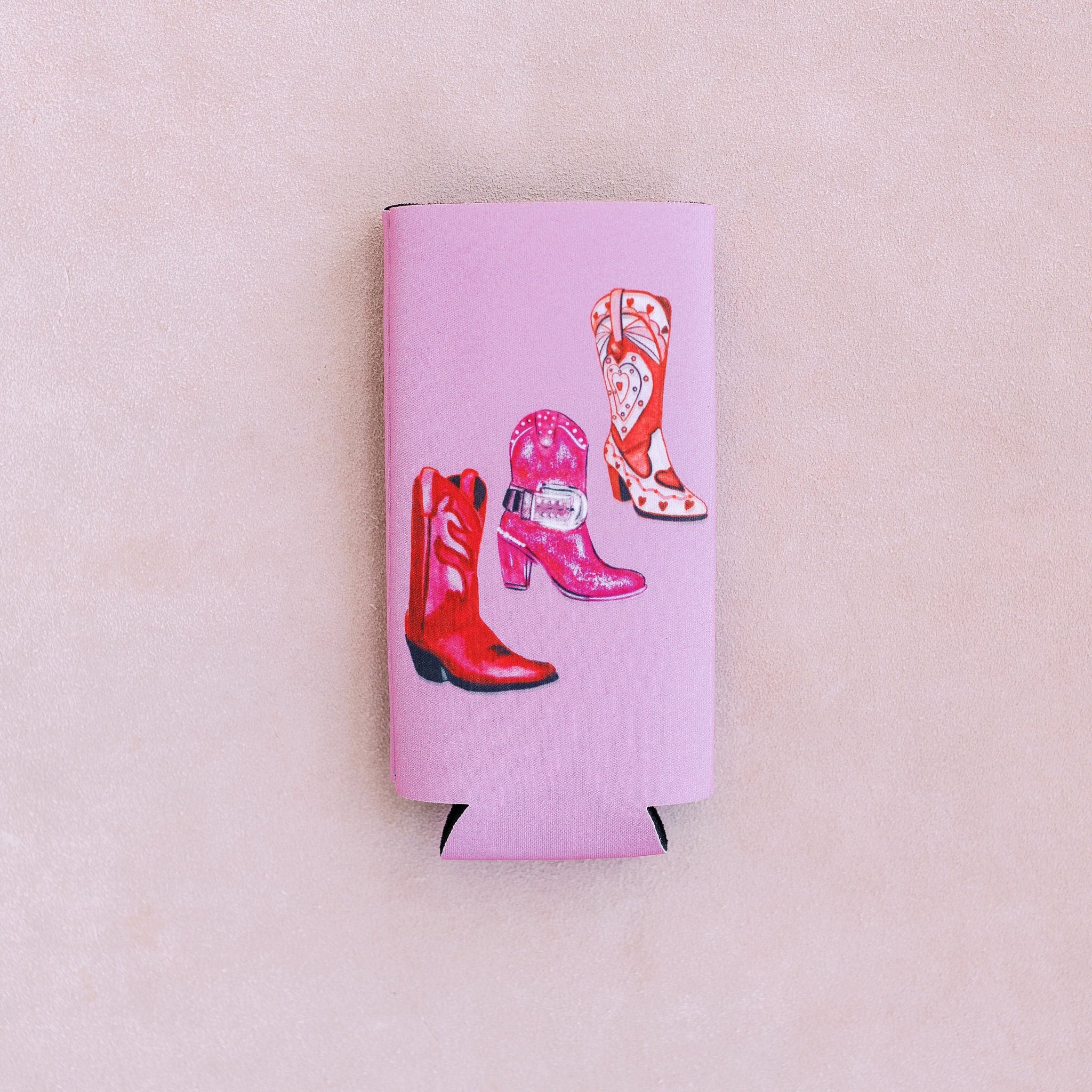 Watercolor Boots Bling Cowgirl Drink Koozie by Birdy Grey, front view