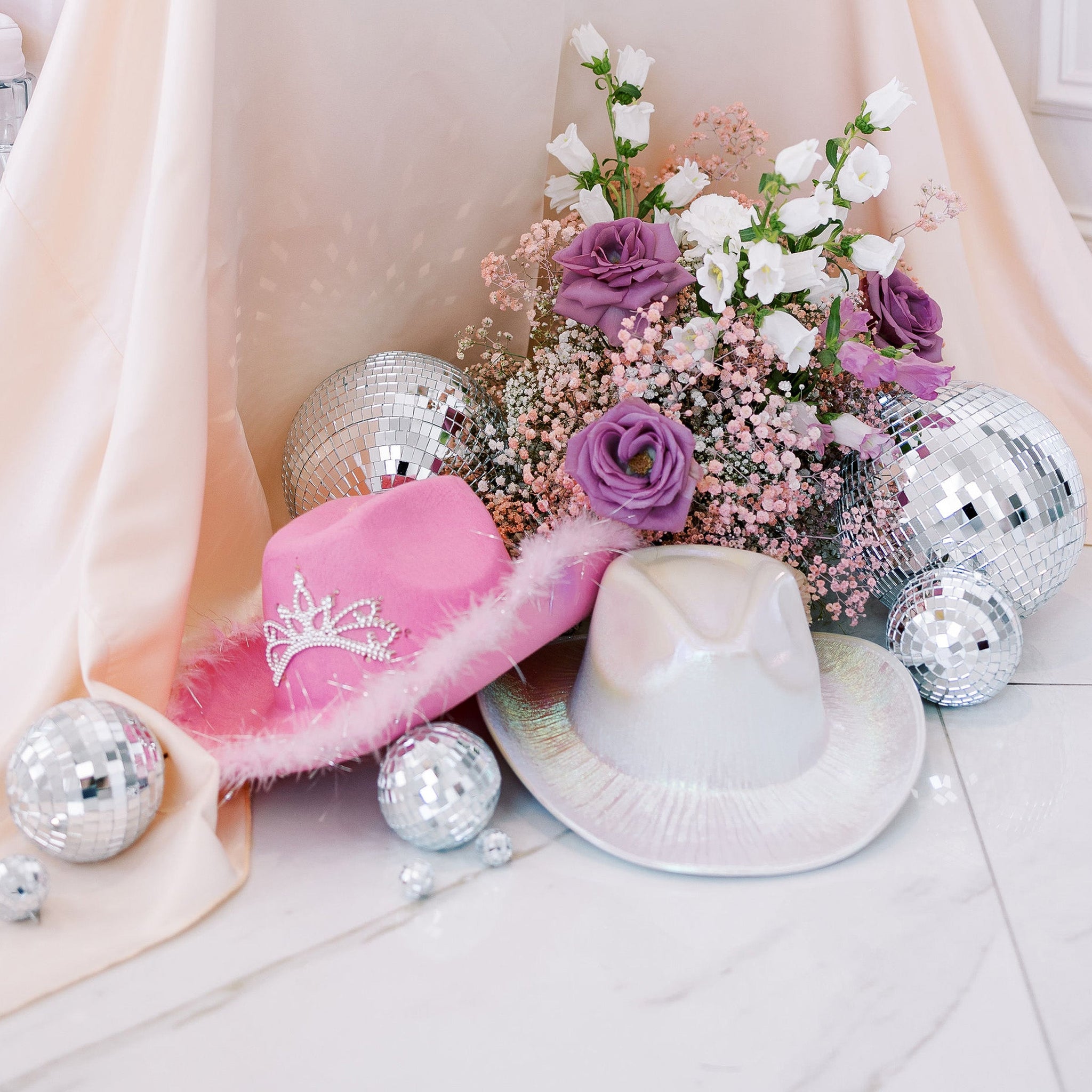 Hot Pink Cowgirl Hat with Sequin Crown with LED Lights by Birdy Grey, front view