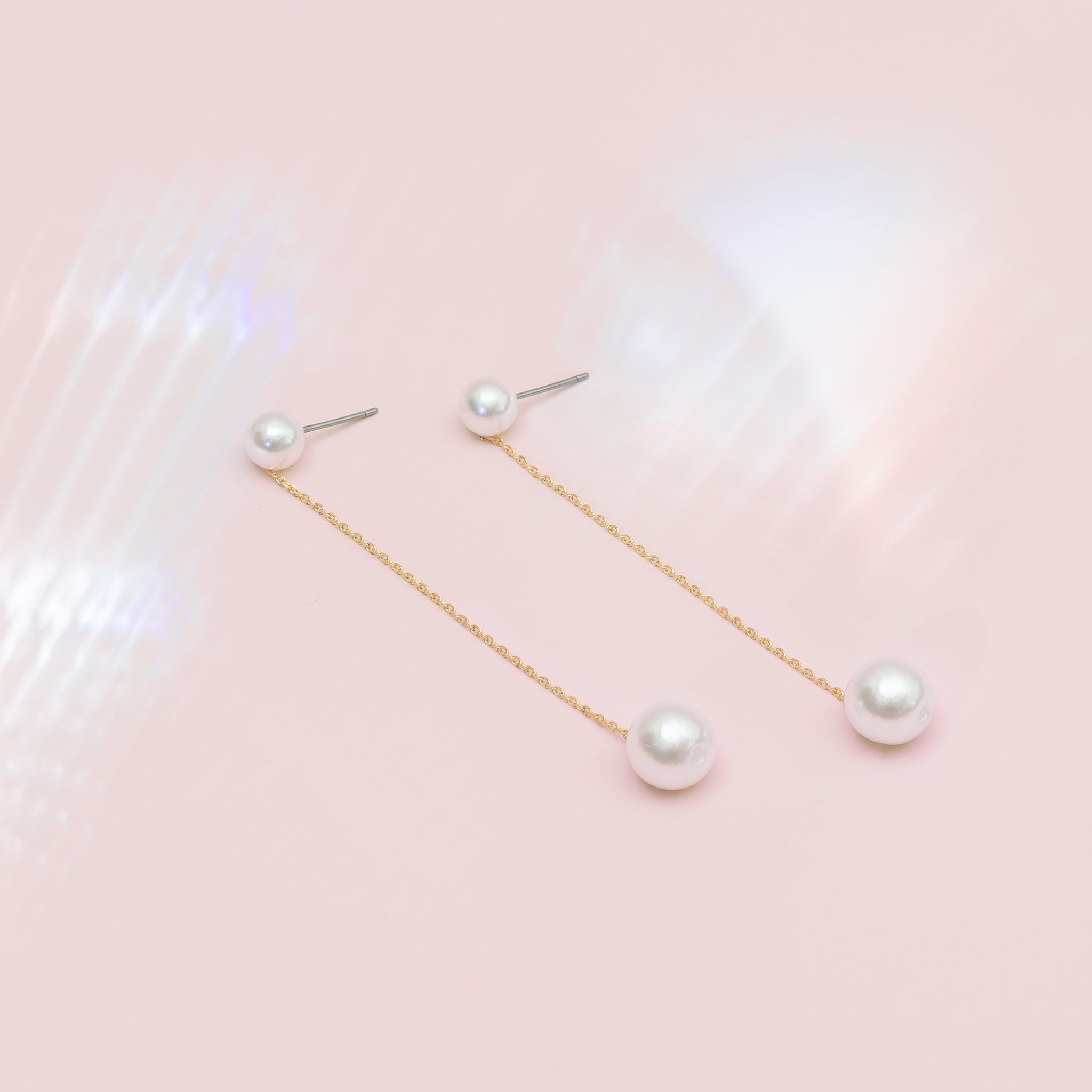 Everett Long Pearl Drop Earrings, front view