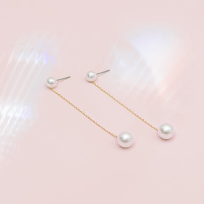 Everett Long Pearl Drop Earrings, front view