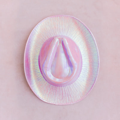 Light Pink Iridescent Cowgirl Hat by Birdy Grey, front view