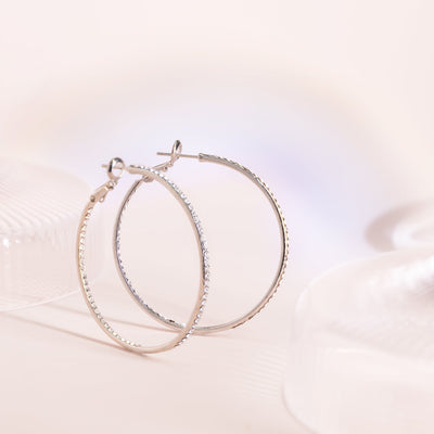 Large Lansing Pave Silver Hoops, side view