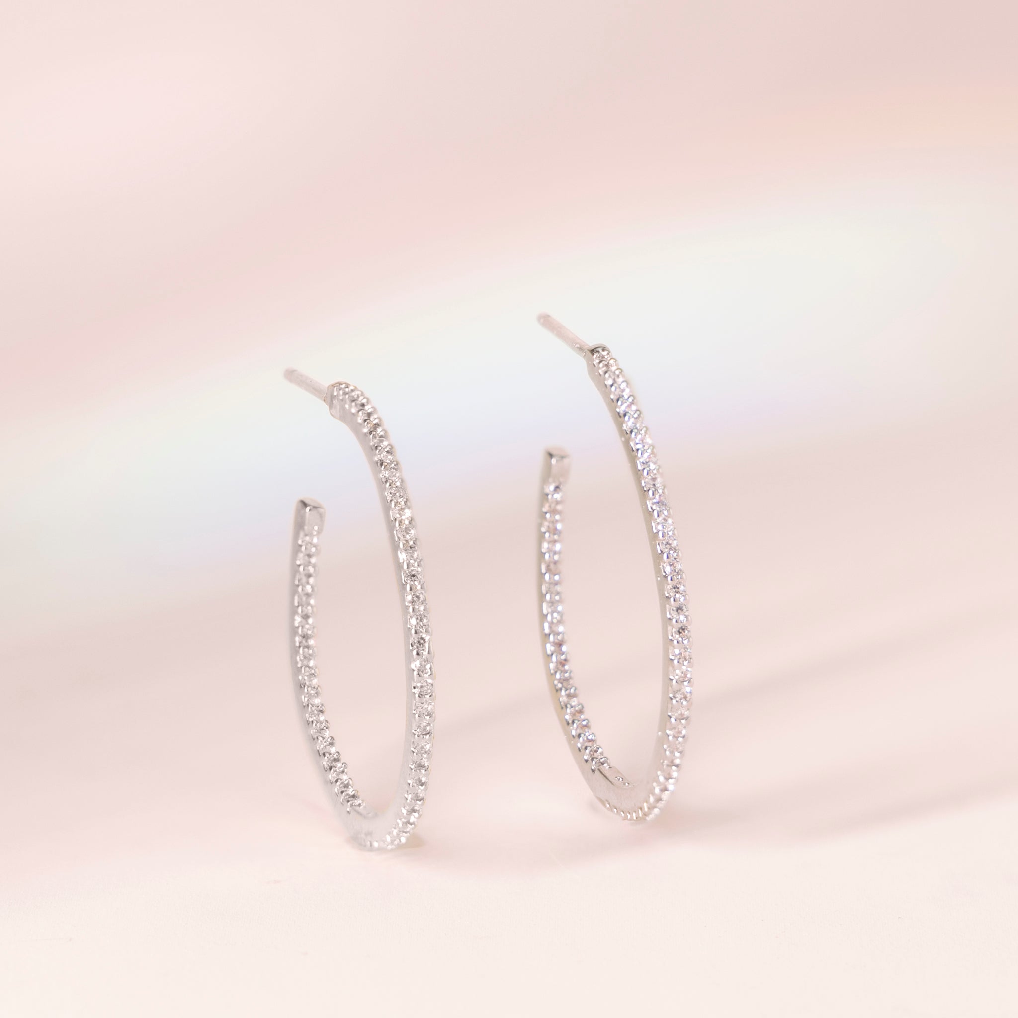 Small Lansing Pave Silver Hoops, front view