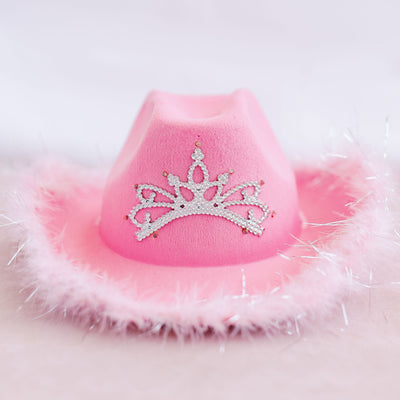 Hot Pink Cowgirl Hat with Sequin Crown with LED Lights by Birdy Grey, front view