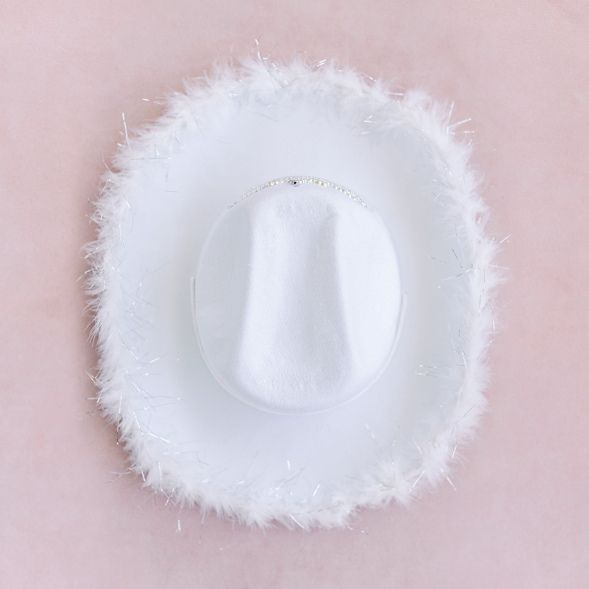 White Cowgirl Hat with Sequin Crown with LED Lights by Birdy Grey, front view