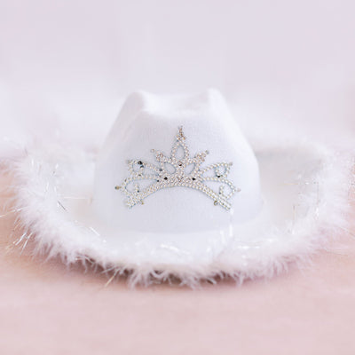 White Cowgirl Hat with Sequin Crown with LED Lights by Birdy Grey, front view