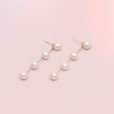 Large Lowell Long Pearl Drop Earrings, Front View