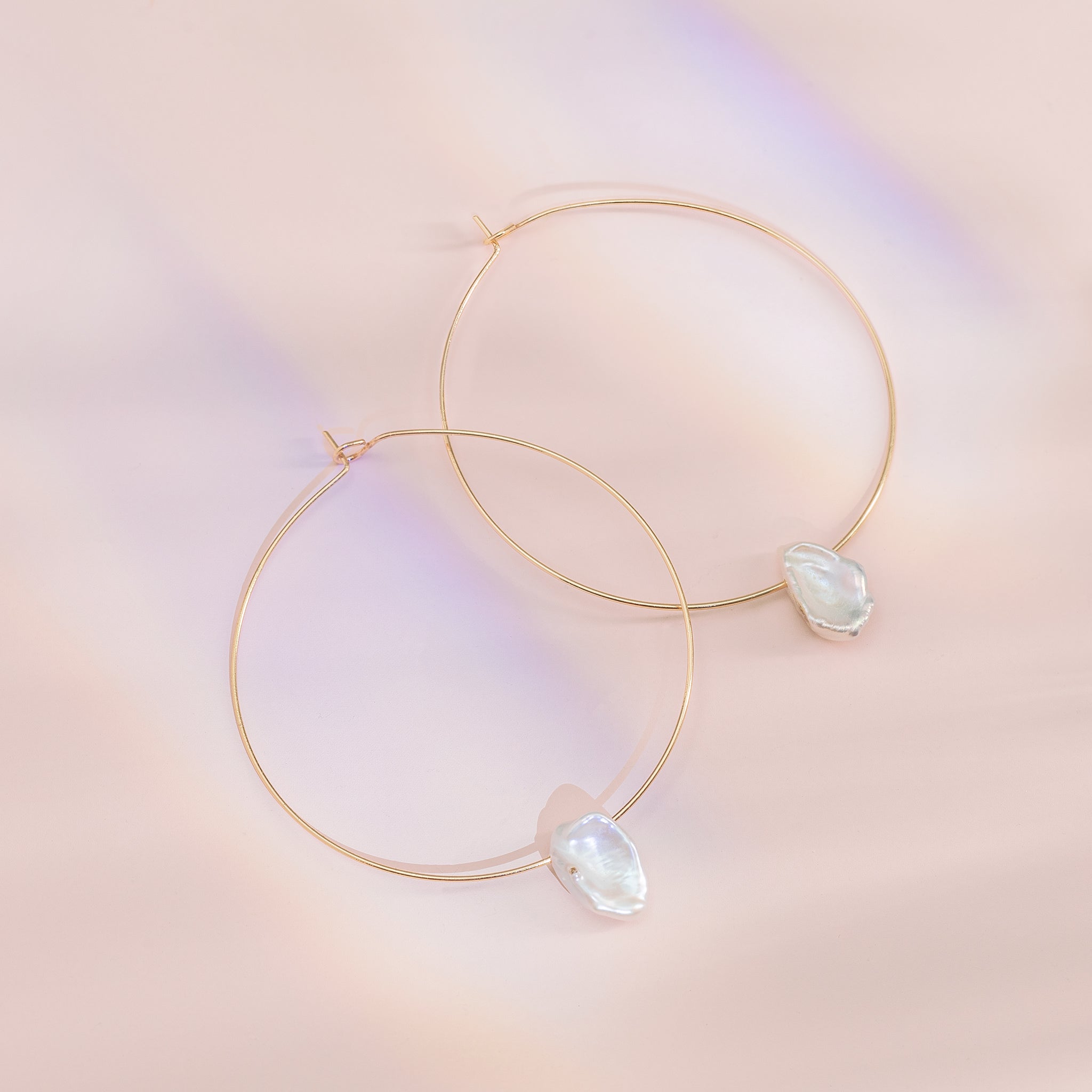 Oceanside Pearl Hoops, front view