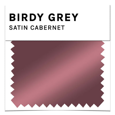 Bridesmaid dress swatch in cabernet red satin by Birdy Grey, front view