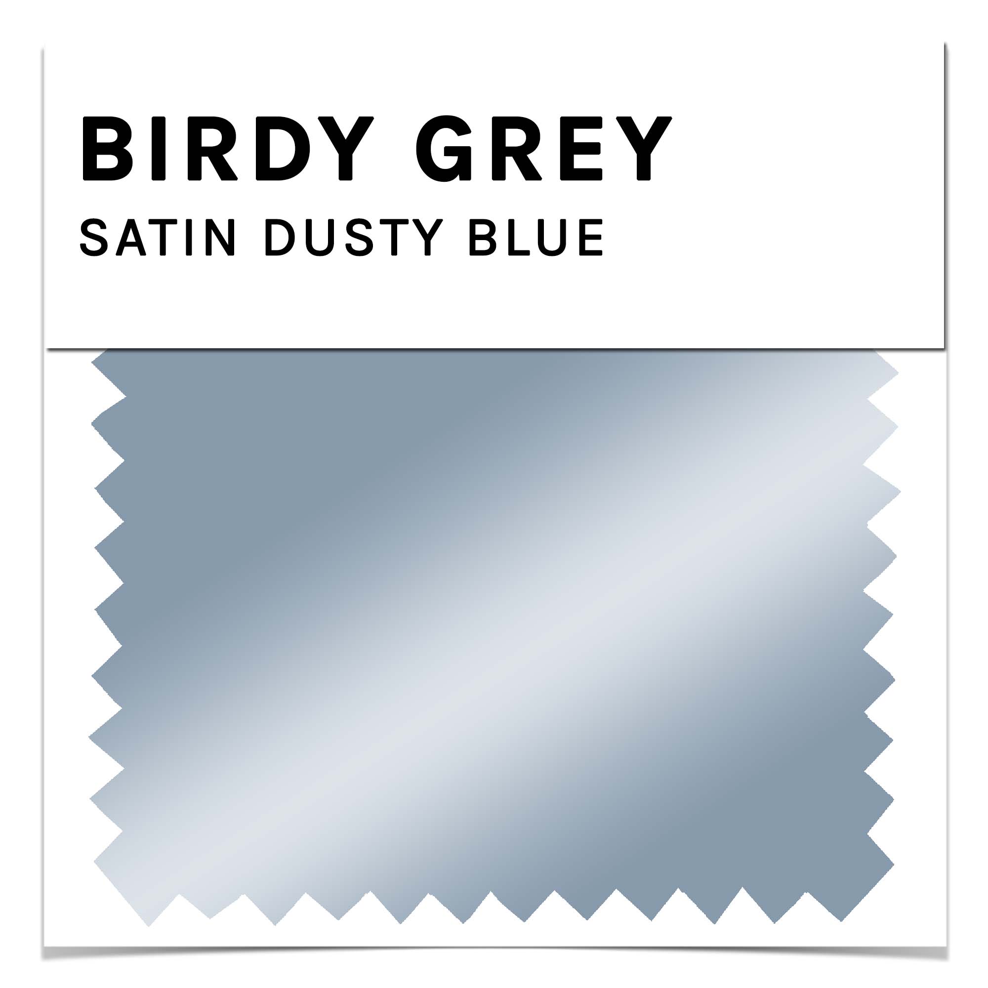 Bridesmaid dress swatch in dusty blue satin by Birdy Grey, front view