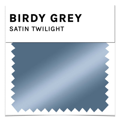 Bridesmaid dress swatch in twilight blue satin by Birdy Grey, front view