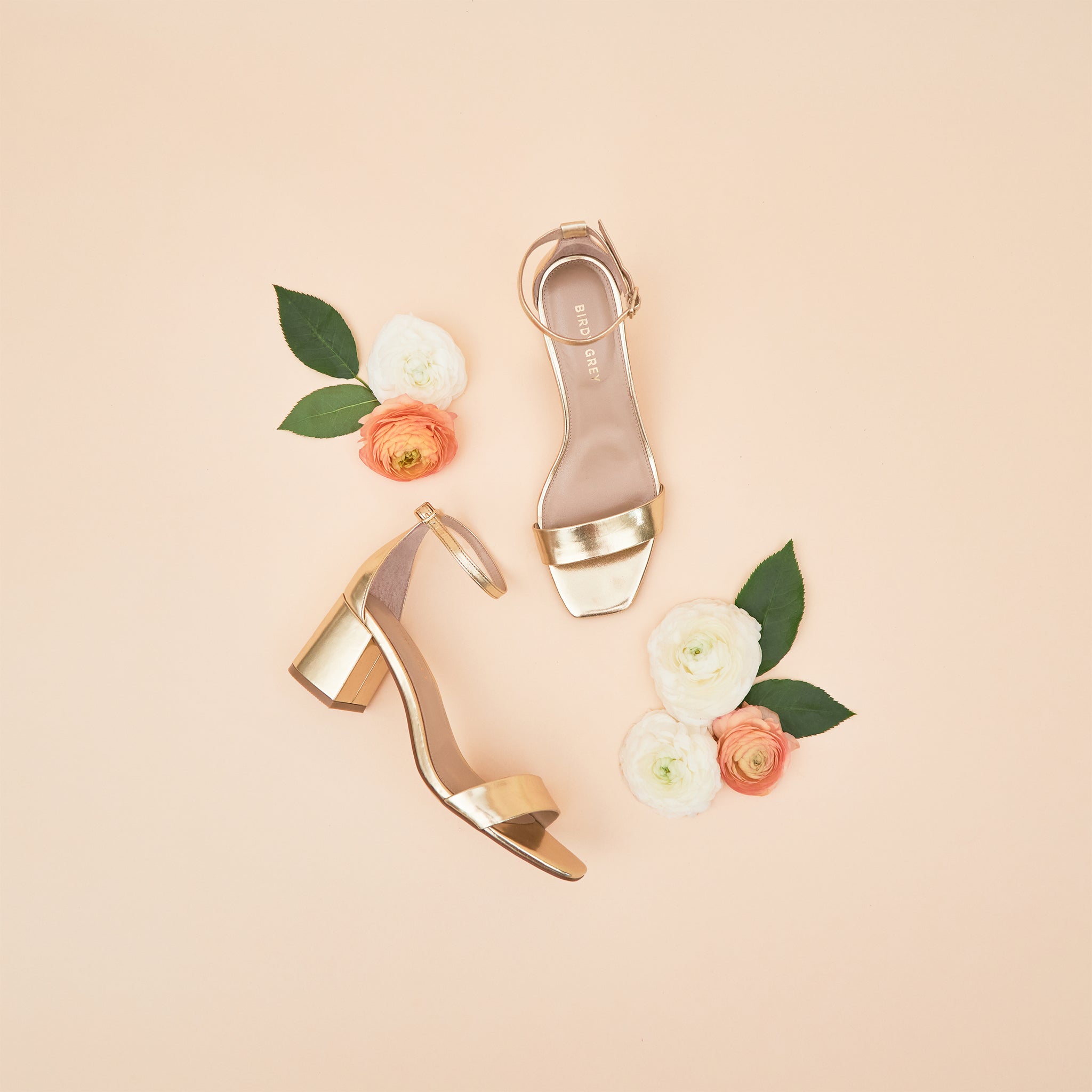 Natalie Chunky Heel in gold by Birdy Grey, split view