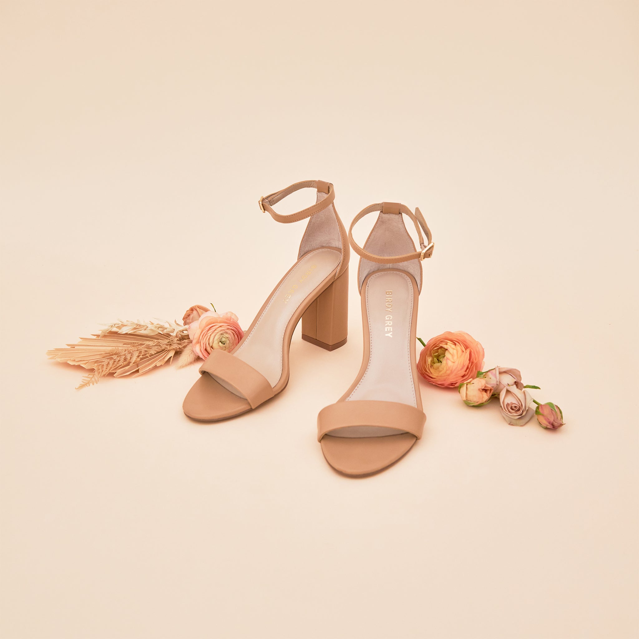 Mary High Chunky Heel in nude latte by Birdy Grey, side view