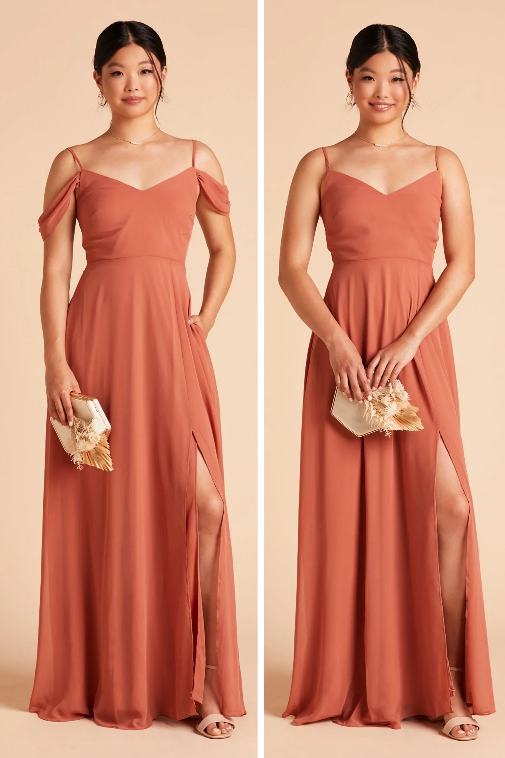 Devin convertible bridesmaid dress with slit in chiffon by Birdy Grey