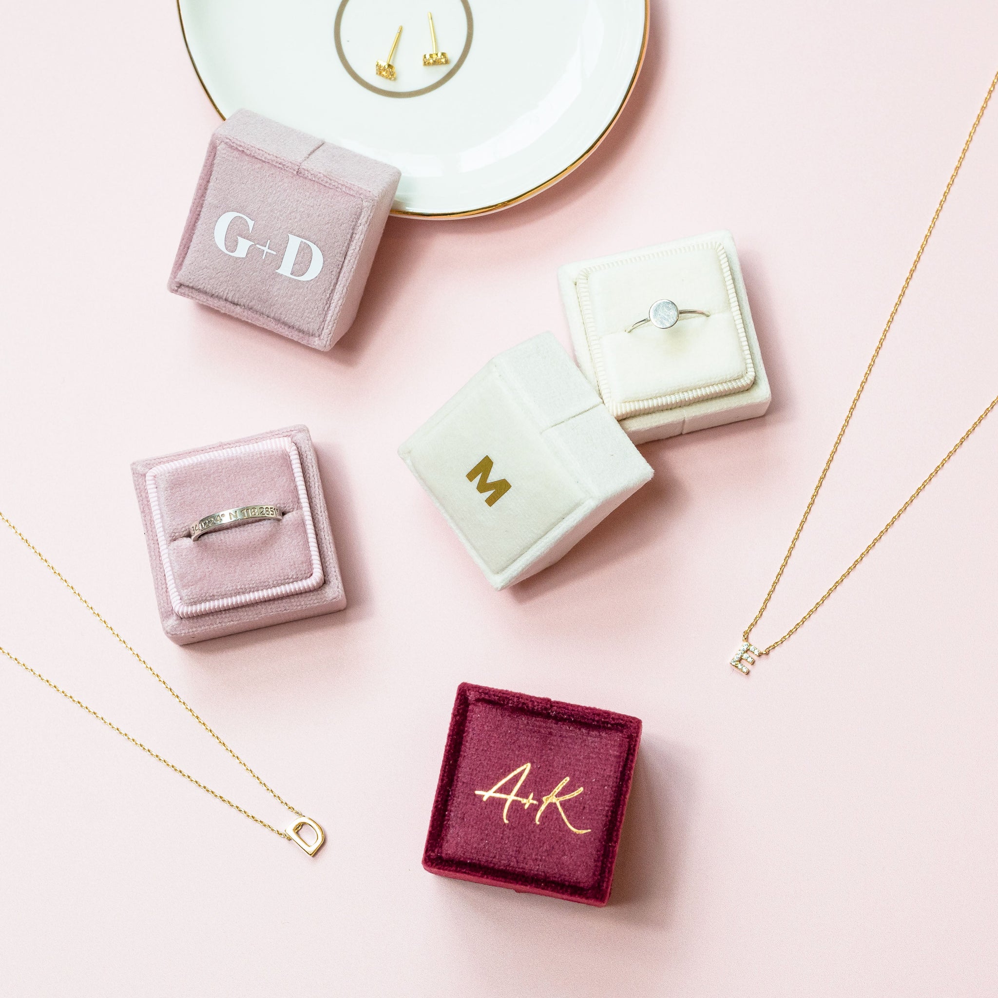 Velvet Ring Boxes with personalization by Birdy Grey