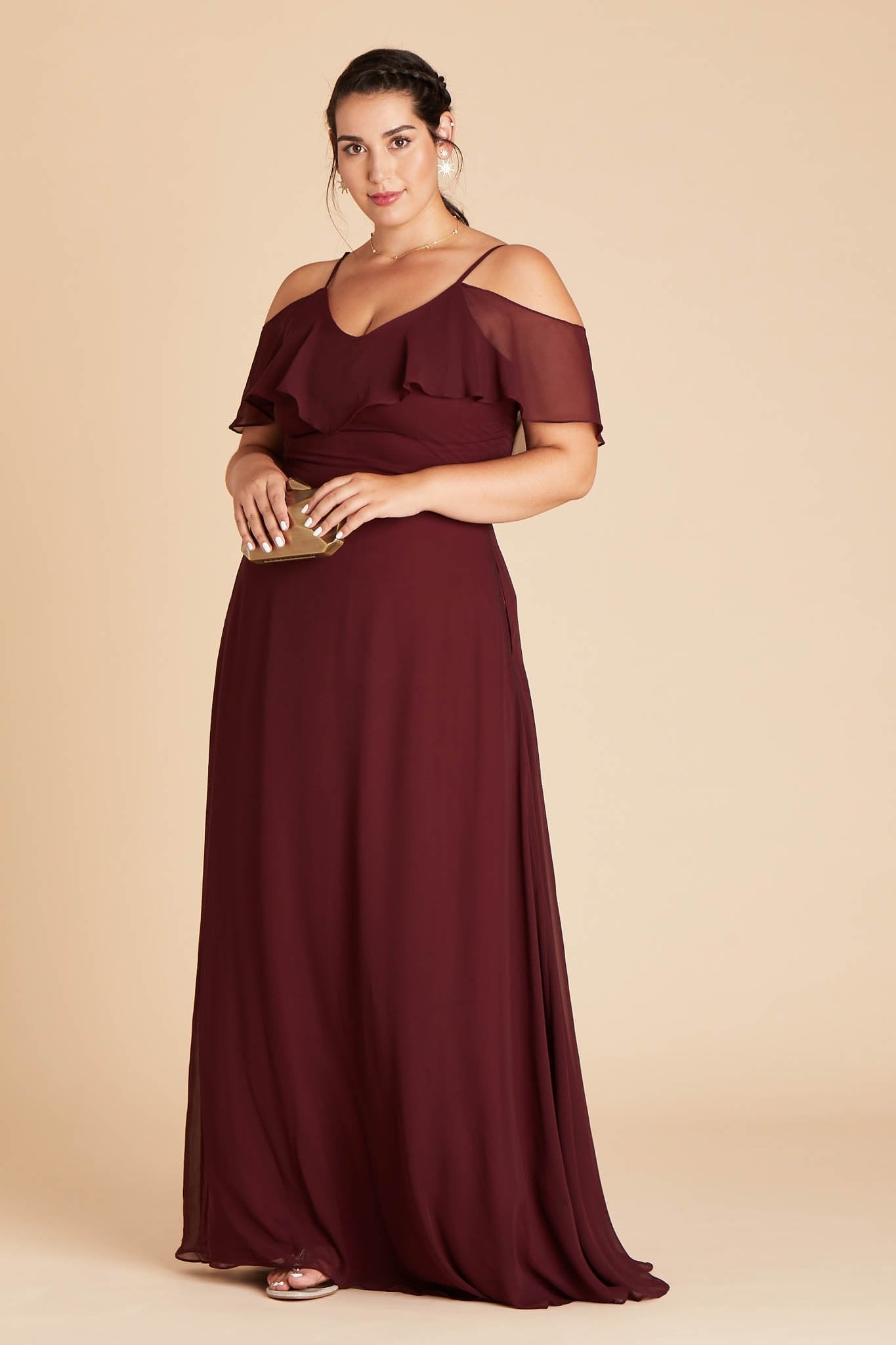 Jane convertible plus size bridesmaid dress in Cabernet Burgundy chiffon by Birdy Grey, side view