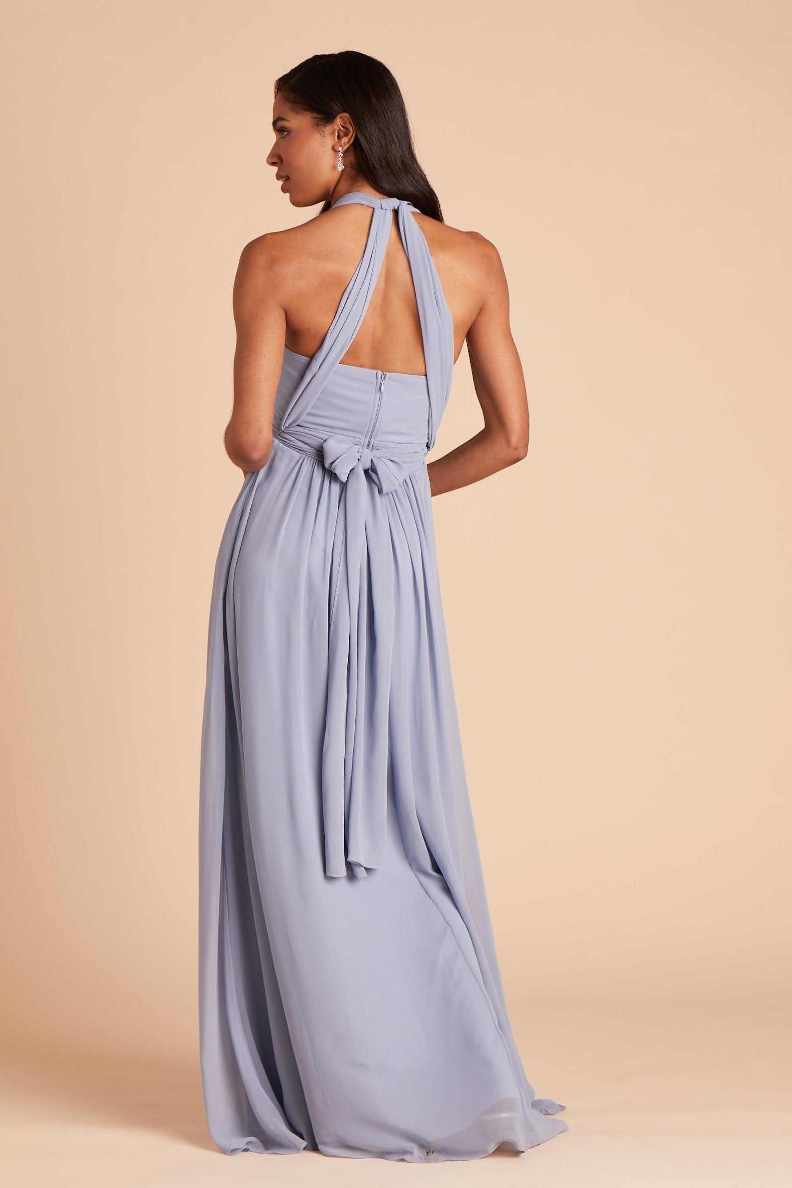 Grace convertible bridesmaid dress in dusty blue chiffon by Birdy Grey, back view