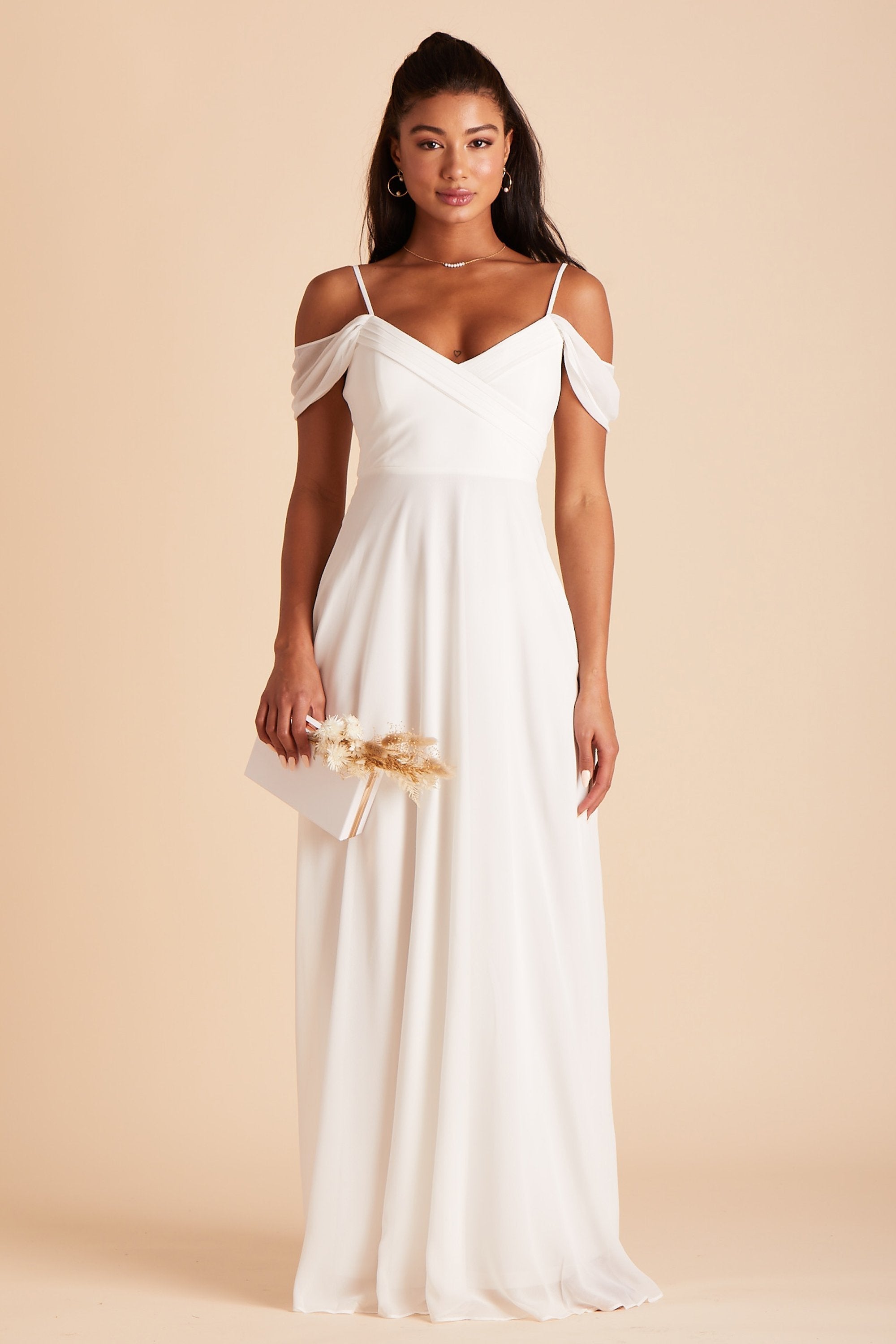 Spence convertible bridesmaids dress in white chiffon by Birdy Grey, front view