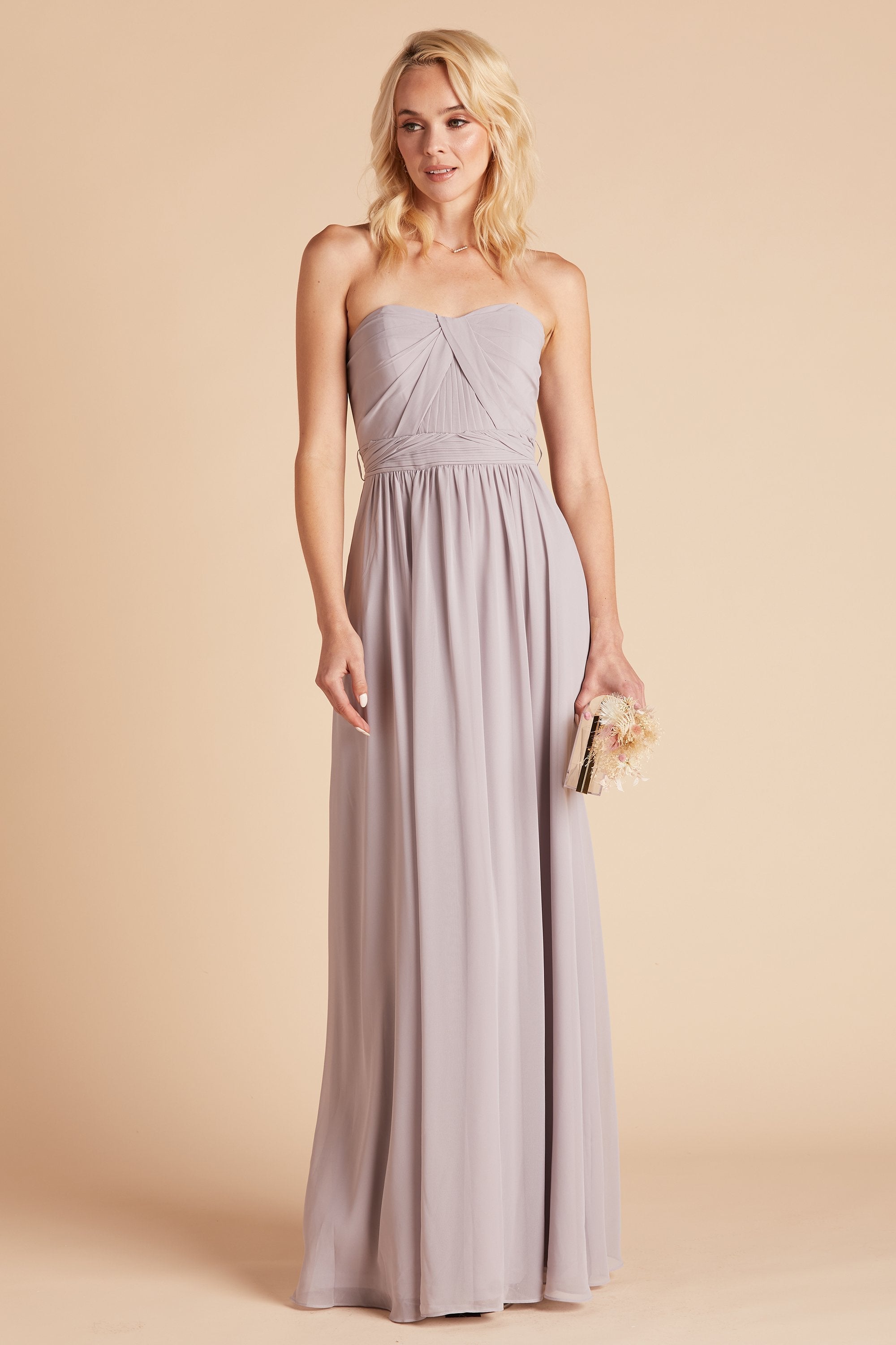 Grace convertible bridesmaid dress in lilac purple chiffon by Birdy Grey, front view