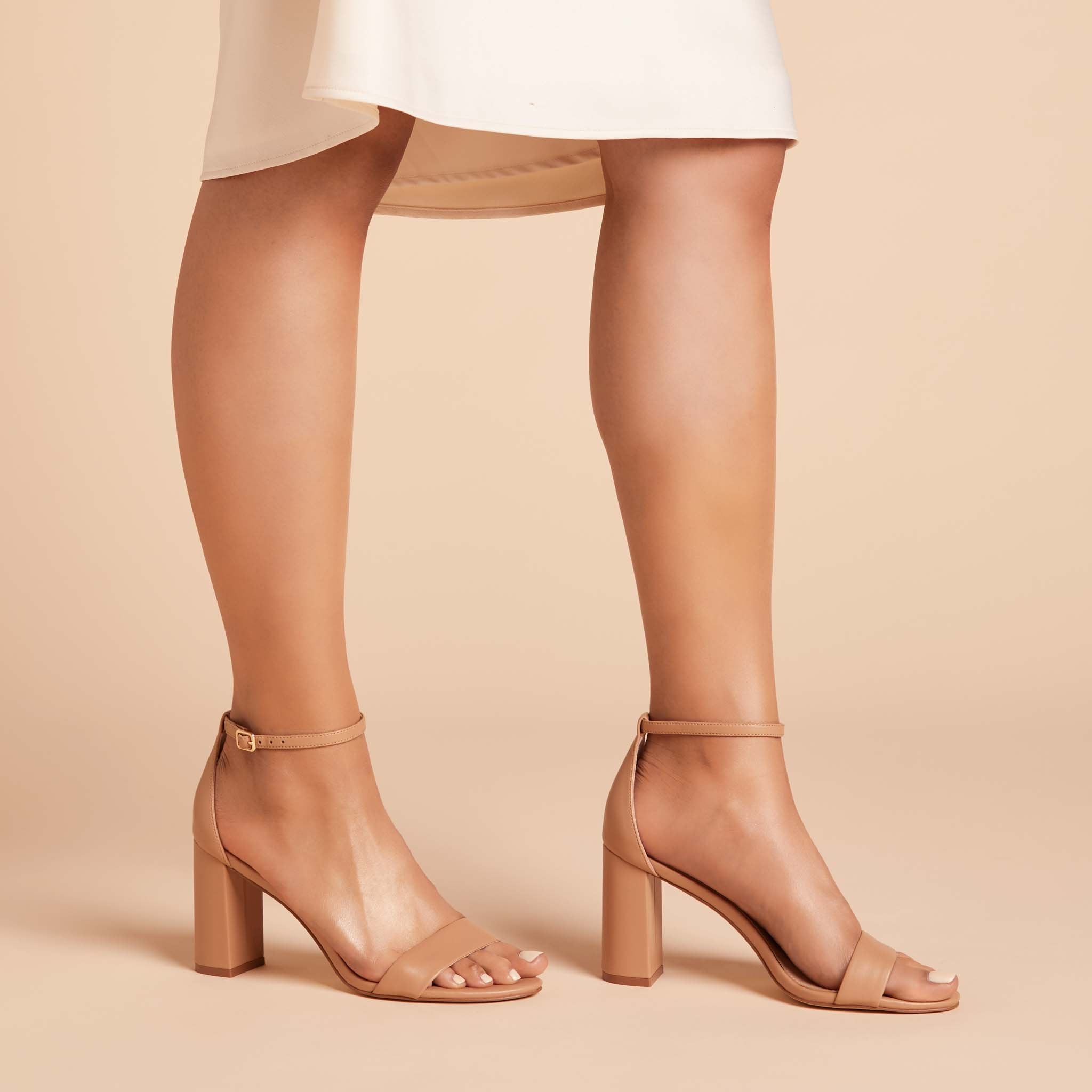 Mary High Chunky Heel in nude latte by Birdy Grey, side view