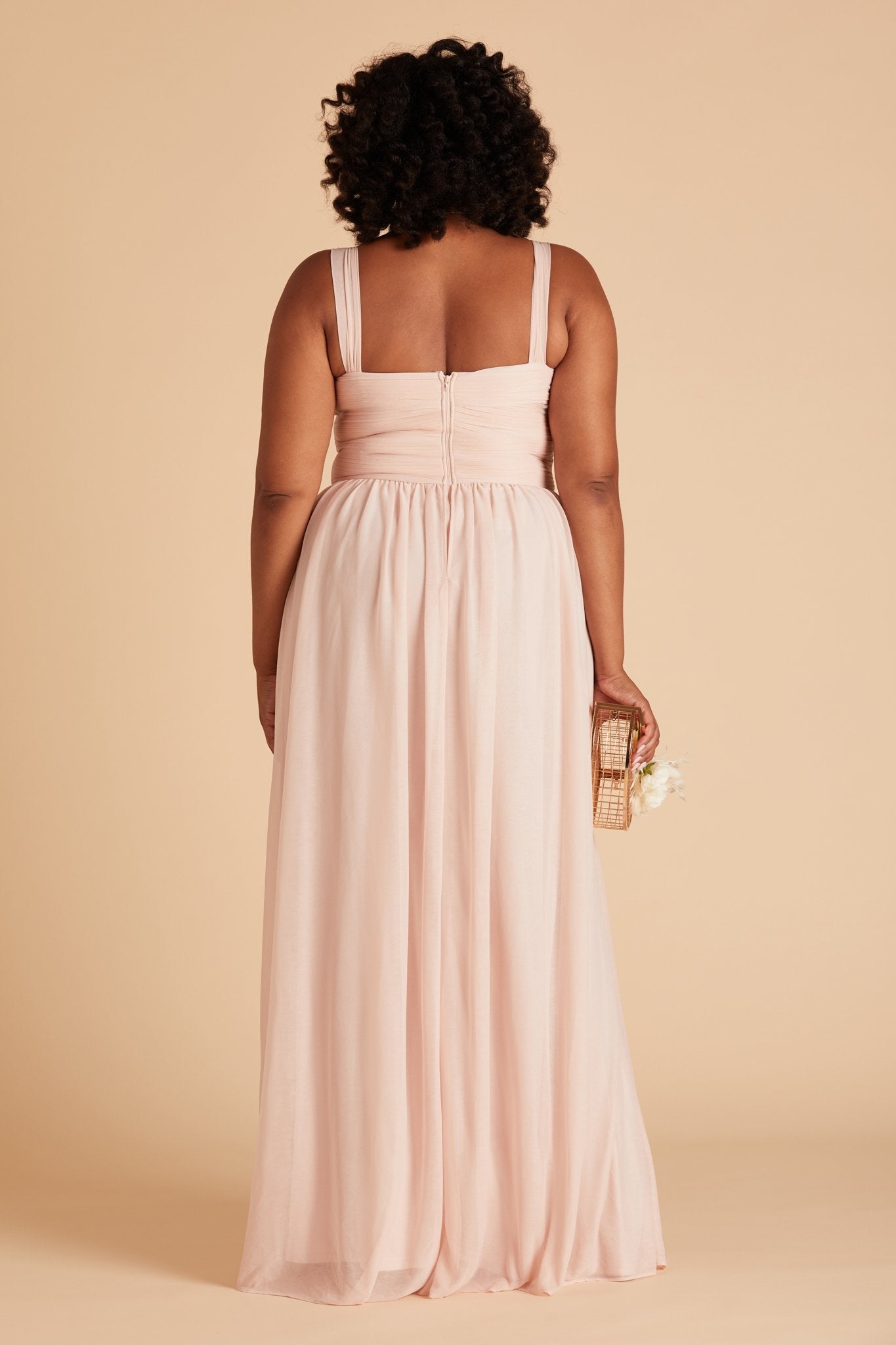 Elsye plus size bridesmaid dress in pale blush chiffon by Birdy Grey, back view