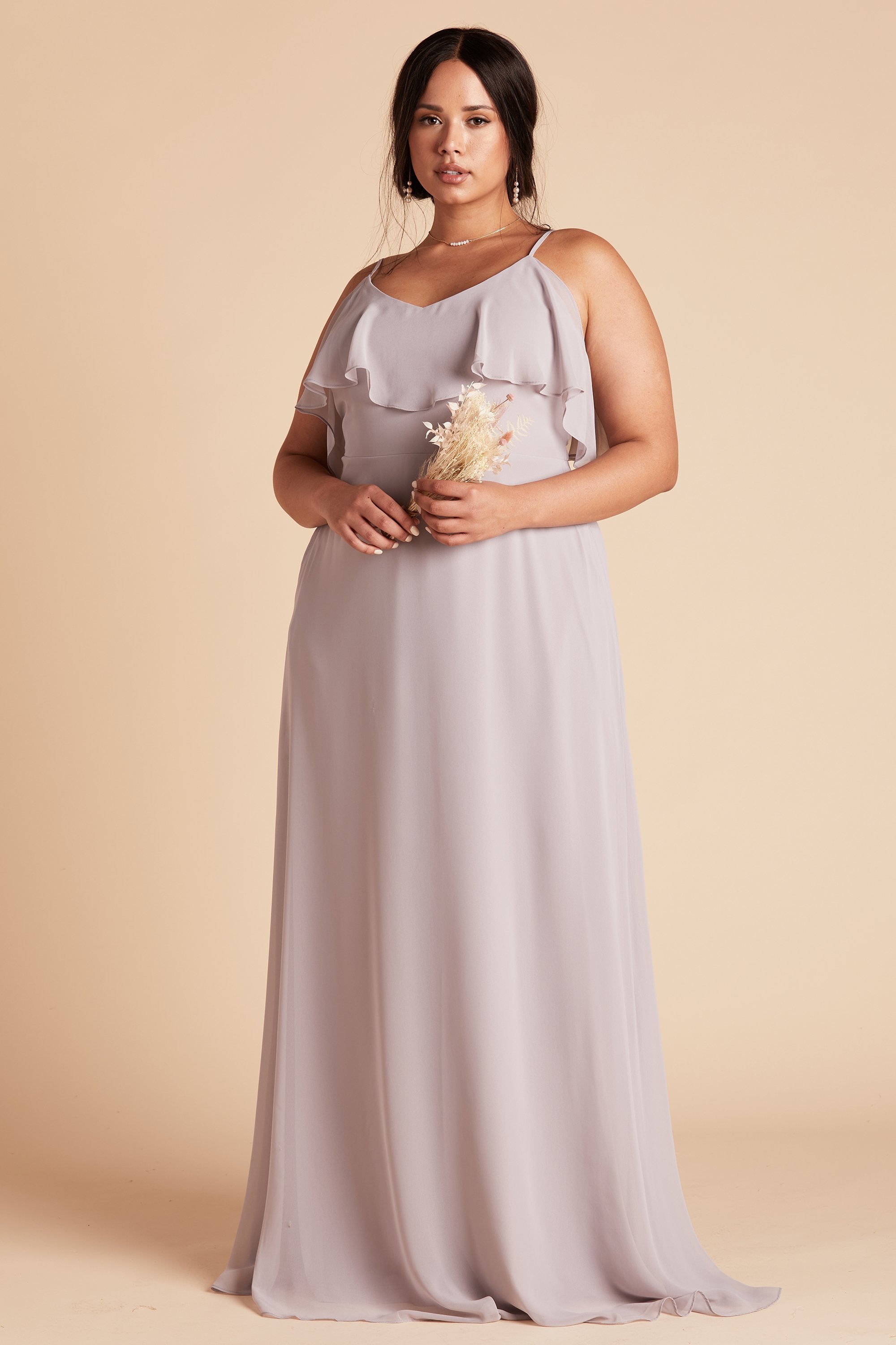 Jane convertible plus size bridesmaid dress in lilac purple chiffon by Birdy Grey, front view