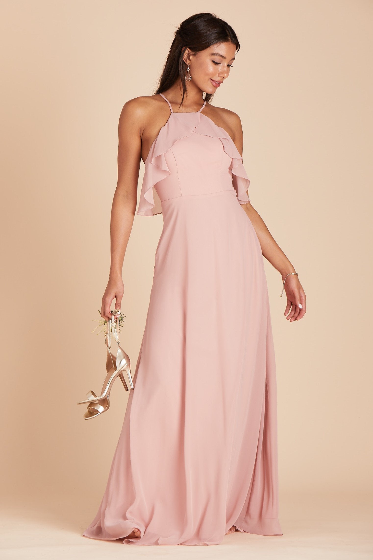 Jules bridesmaid dress in dusty rose chiffon by Birdy Grey, front view