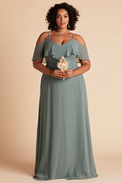 Jane convertible plus size bridesmaid dress in sea glass green chiffon by Birdy Grey, front view