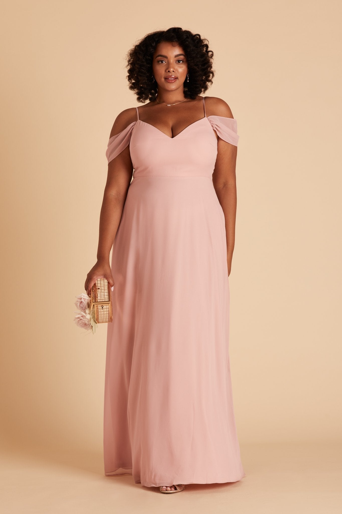 Devin convertible plus size bridesmaids dress in dusty rose chiffon by Birdy Grey, front view