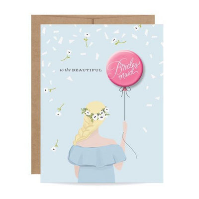 Blonde Bridesmaid Button Card by Birdy Grey, front view