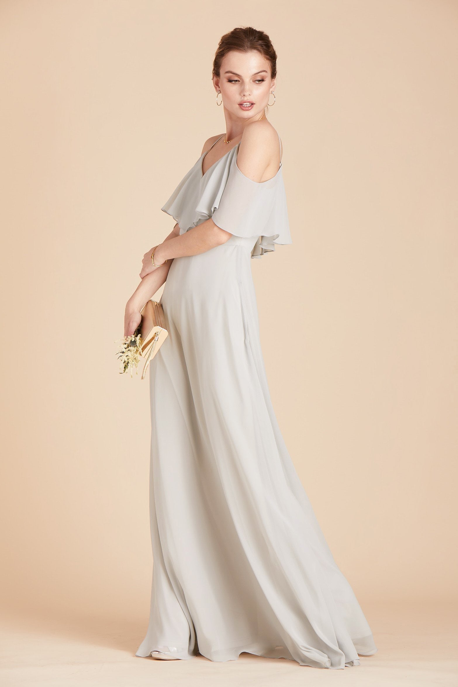 Jane convertible bridesmaid dress in dove gray chiffon by Birdy Grey, side view